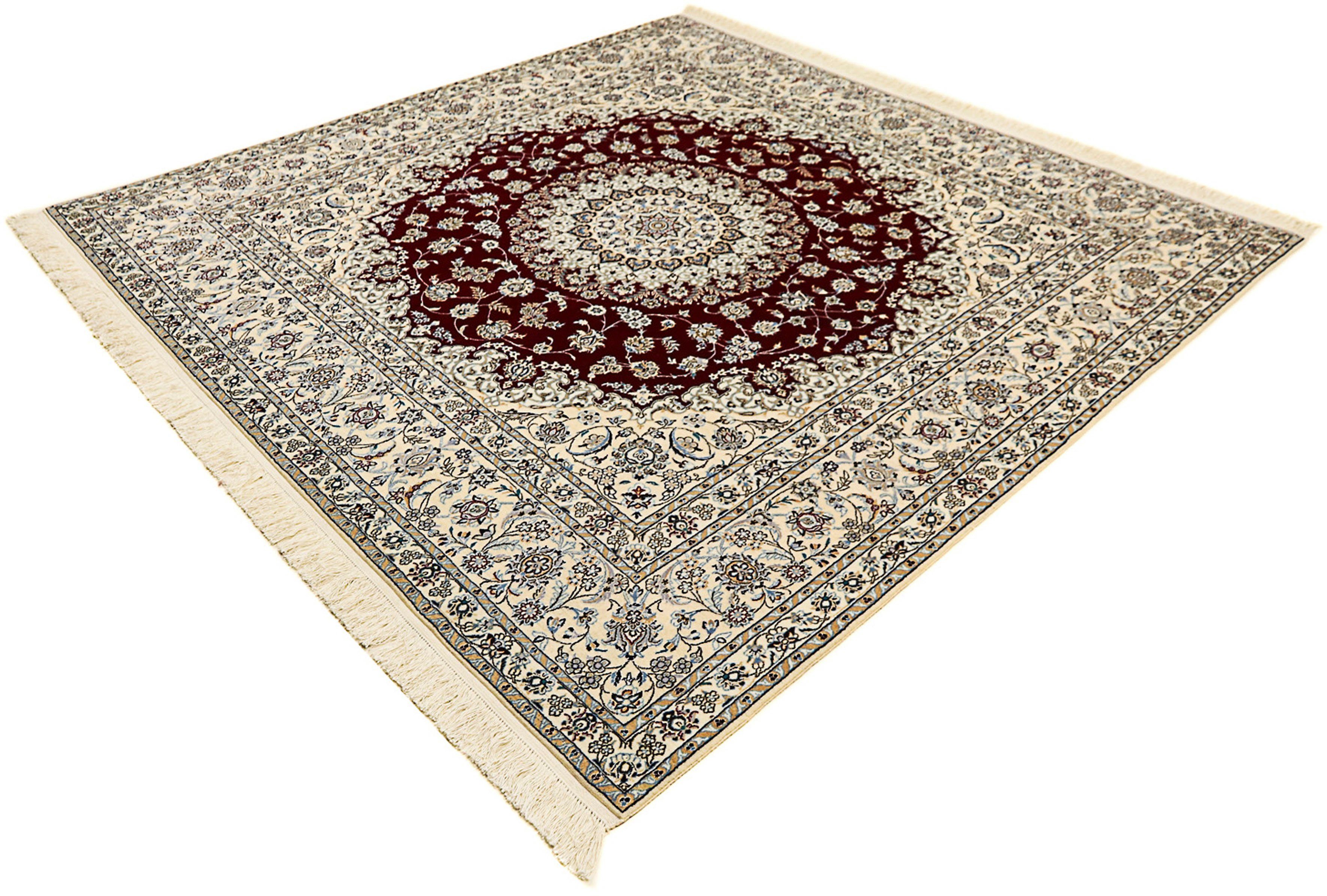 Orientteppich Perser - Nain - Premium quadratisch - 207 x 206 cm - dunkelrot, morgenland, quadratisch, Höhe: 6 mm, Wohnzimmer, Handgeknüpft, Einzelstück mit Zertifikat