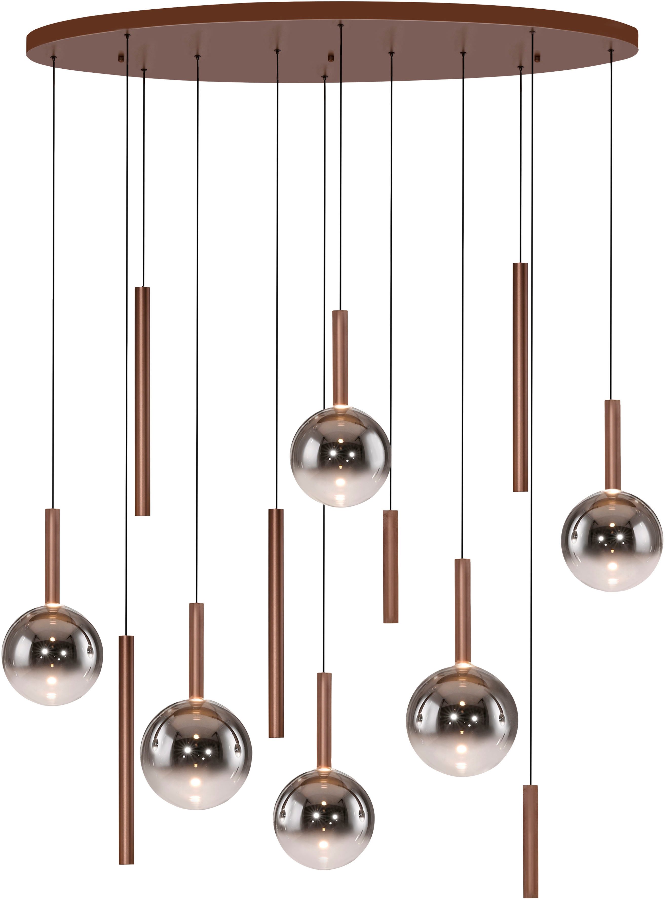 Paul Neuhaus LED Pendelleuchte BOWL, Memoryfunktion, LED fest integriert, Warmweiß, Dimmbar über Lichtschalter, Memory, Höhenverstellbar, Rauchgläser