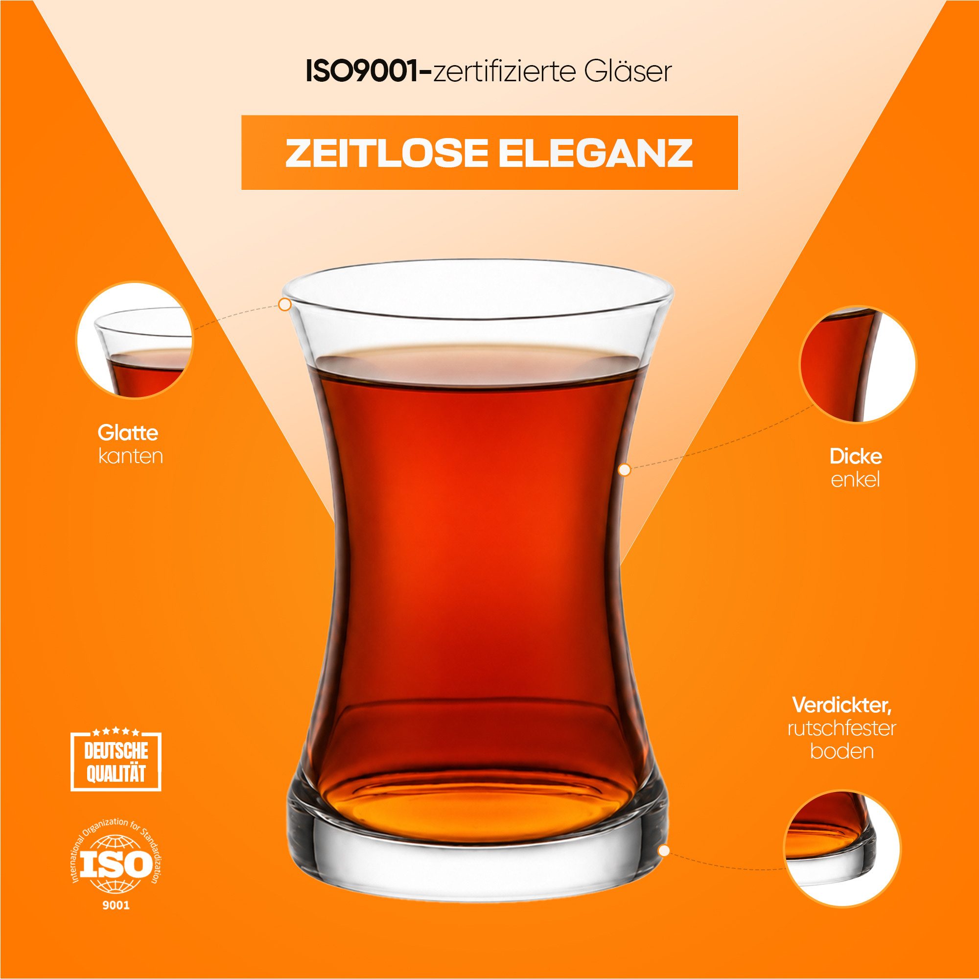 LAV Gläser-Set Zen 6x Teegläser + 6x Unterteller, 6-tlg., Glas, 12-tlg. Set, 155ml, ideal für Teegenuss – Bild 5 von 5