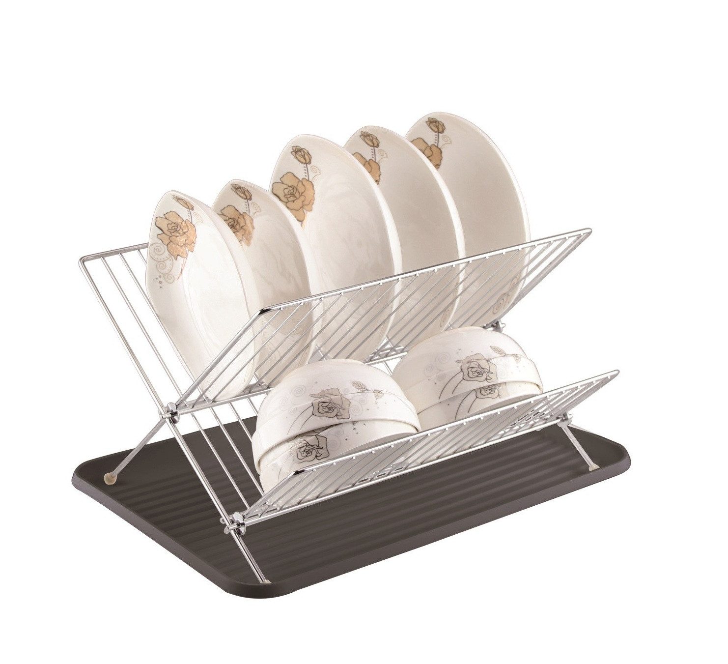 Cheffinger Geschirrständer mit Tropfschale - Abstropfgestell 2 Ebenen, klappbar & kompakt, 37 x 27 x 26 cm