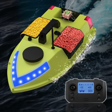 Tidyard RC-Boot GPS Fischerköderboot mit 3 Köderbehältern 600m,5200 mAh/12000 mAh, 99 Köderstellen,7-farbige LED-Leuchten,Mit Aufbewahrungstasche