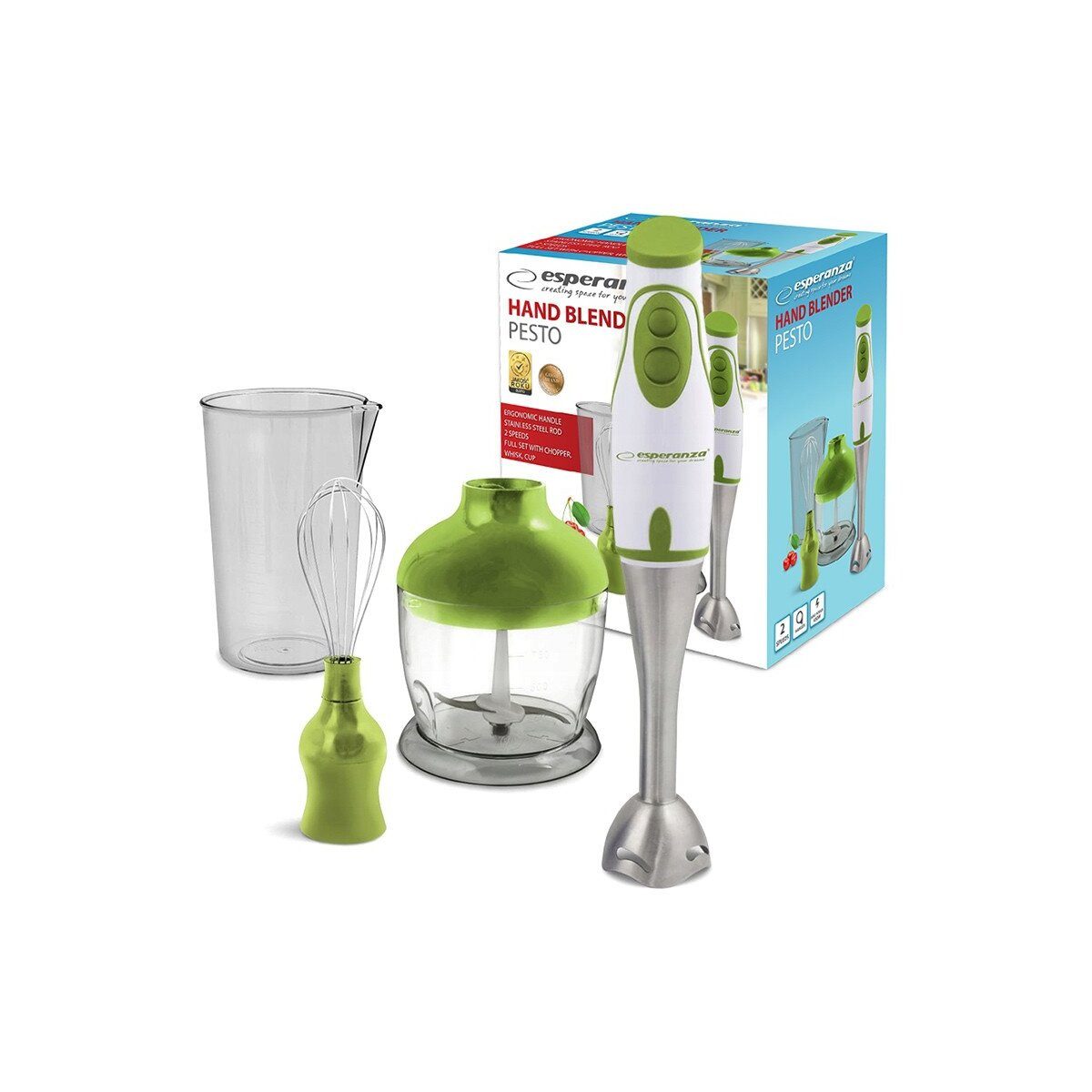 Esperanza Handmixer Esperanza Pesto Handmixer grün mit Edelstahl Rührbesen