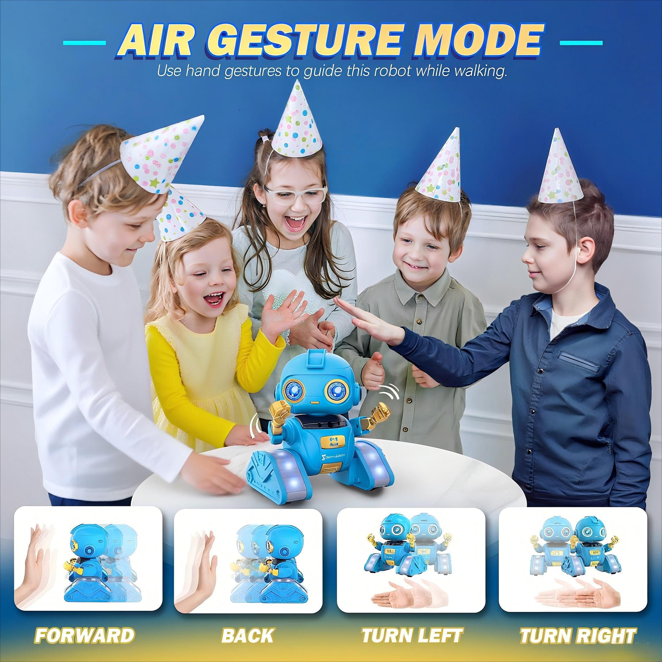 Ophy RC-Roboter Projizierbarer RC-Roboter (Blau) – wiederaufladbar (LED-Augen, Musik, Gestensensor), Spielzeug ab 3–10 Jahren, Geschenk für Jungen & Mädchen