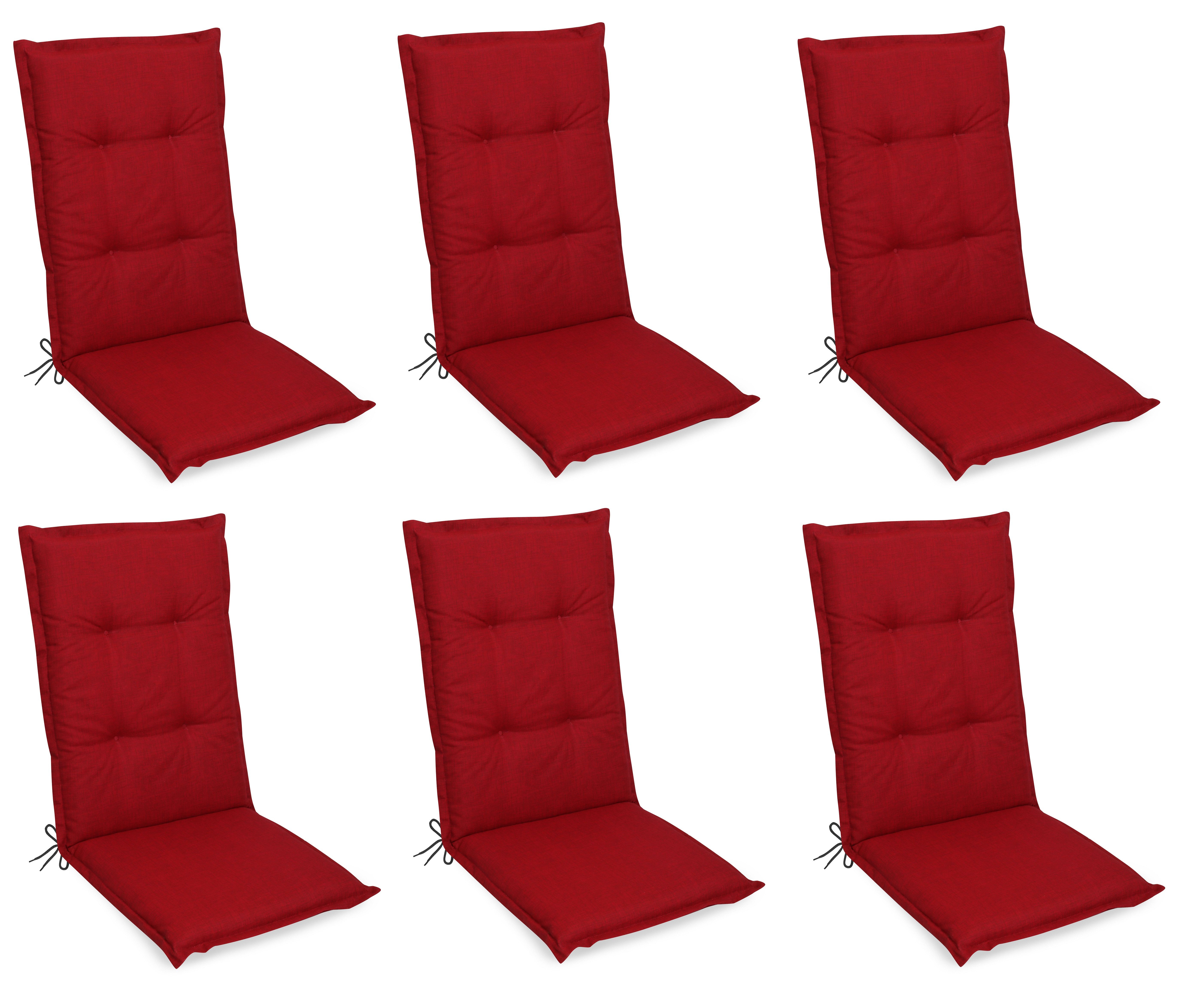 Gardissimo Hochlehnerauflage Premium rot 6 er Set Gartenstuhl Auflagen