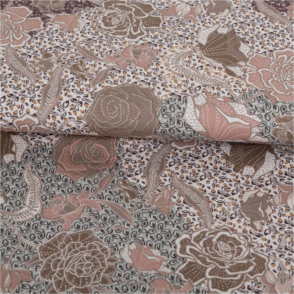 SCHÖNER LEBEN. Stoff Baumwollstoff Trachtenstoffe Trachten Rosen Blätter beige rosa 1,45m B