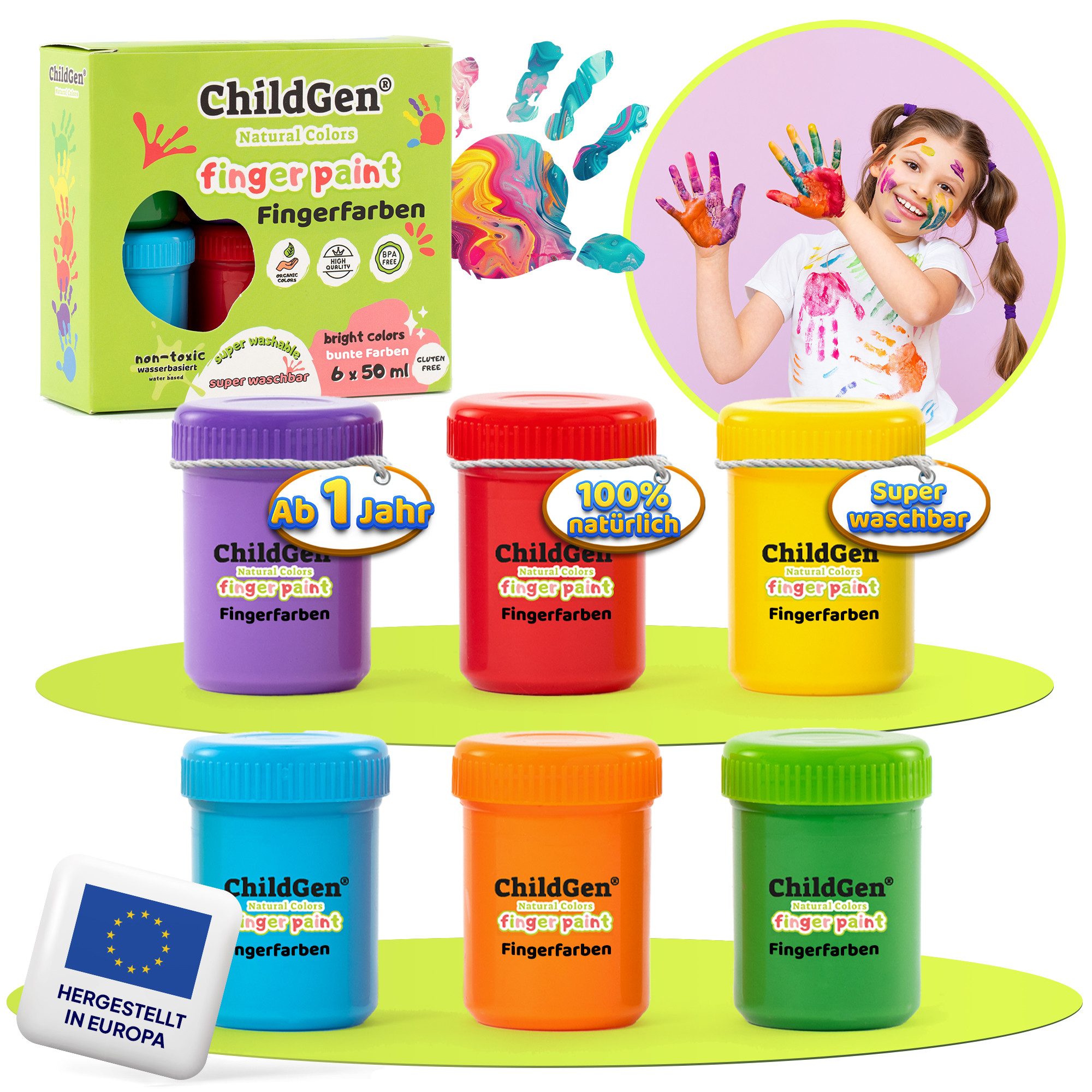 Fingerfarbe ChildGen Fingerfarben ungiftig, Bio Fingermalfarben, Baby ungiftig Bio