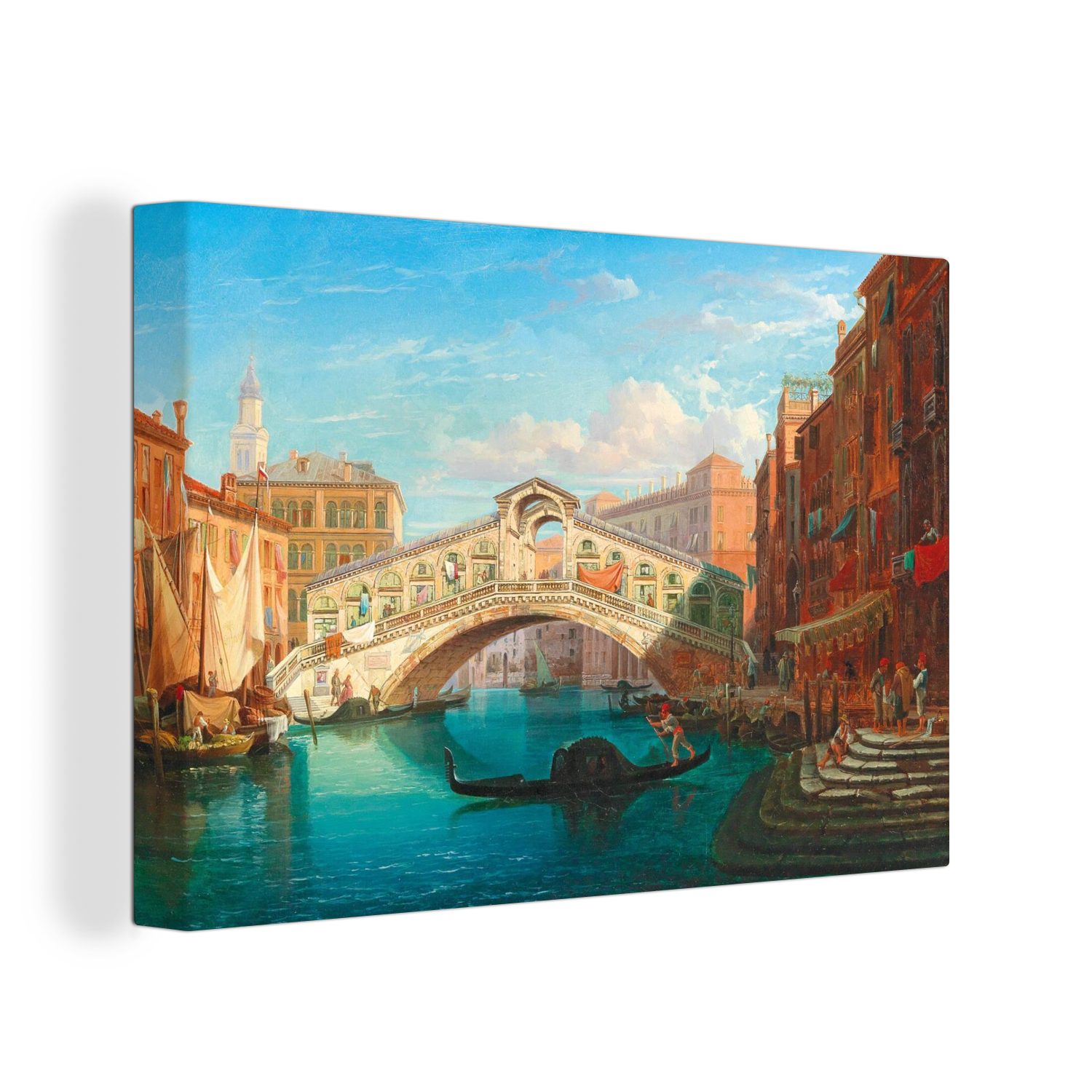 OneMillionCanvasses® Leinwandbild Venedig, Blick auf die Rialto-Brücke - Gemälde von Gustaf Wilhelm Palm, (1 St), Wandbild Leinwandbilder, Aufhängefertig, Wanddeko, 30x20 cm