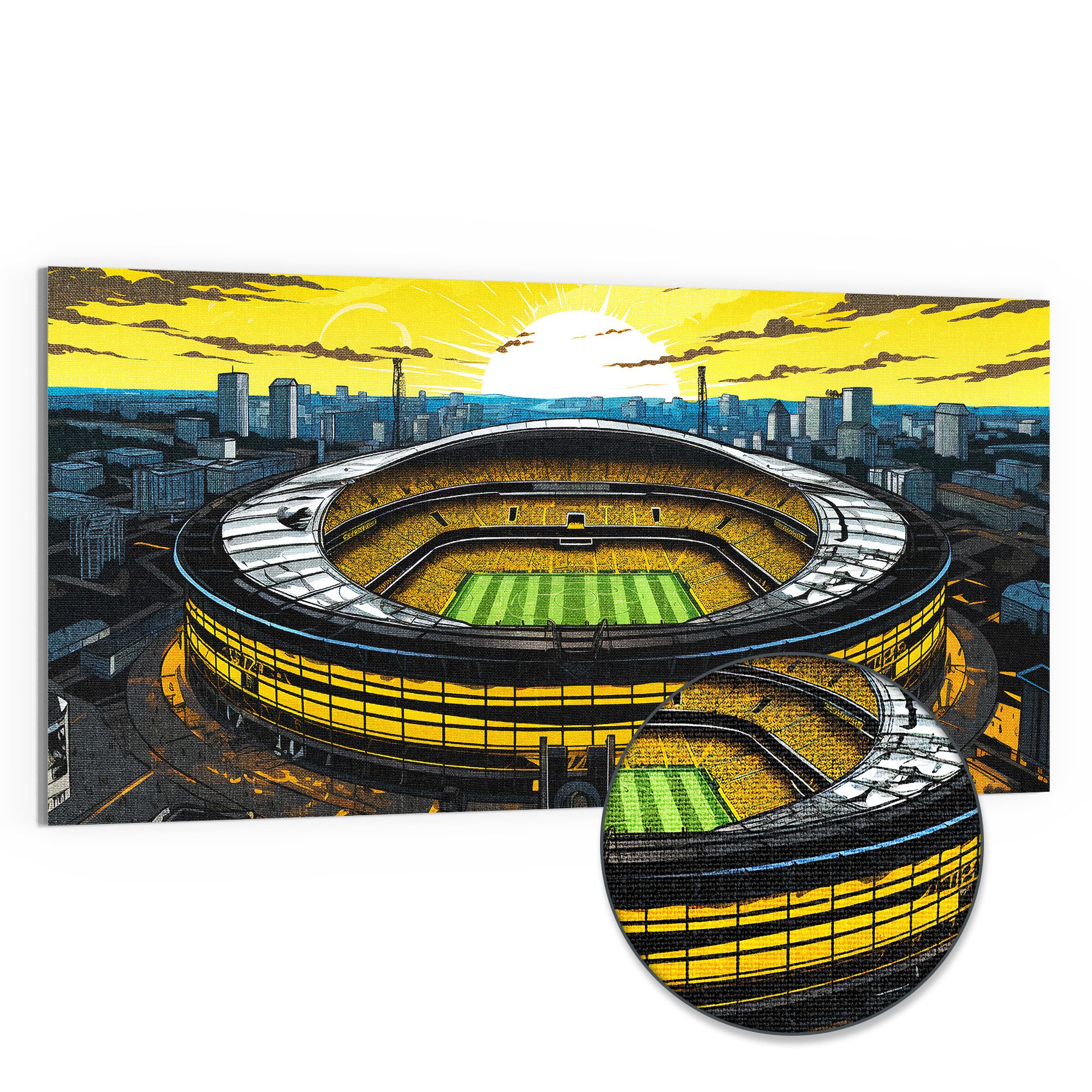 DEQORI Leinwandbild 'Stadion Borussia Dortmund', 'Stadion Borussia Dortmund', Hybrid Leinwand Bild Wandbild flach modern