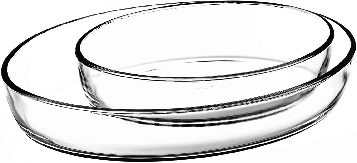 Pasabahce Auflaufform PB-15033 Borcam Oval Glas Auflaufform Servierform Kare Tepsi Glasklar Küche, (2-St)