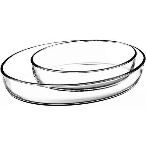 Pasabahce Auflaufform Borcam Oval Glas Auflaufform Servierform Kare Tepsi Glasklar Küche, (2-St)