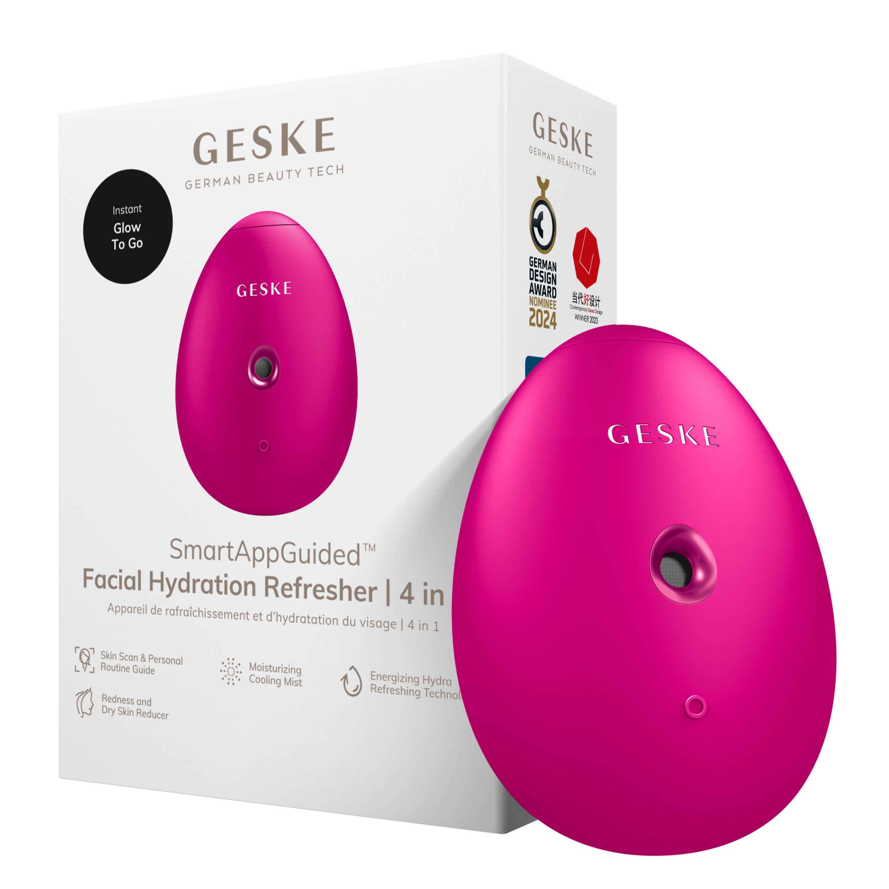 GESKE German Beauty Tech Enhancer SmartAppGuided™ Facial Hydration Refresher 4 in 1, Packung (Gerät & USB-Ladekabel), 2-tlg., Gerät inkl. kostenloser APP (SmartAppGuided Device), Mit der GESKE App erhältst Du deine personalisierte Hautpflegeroutine.
