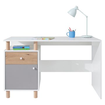 Lomadox Kinderschreibtisch FAIRFAX-133, mit Schreibtisch in weiß mit Eiche und grau