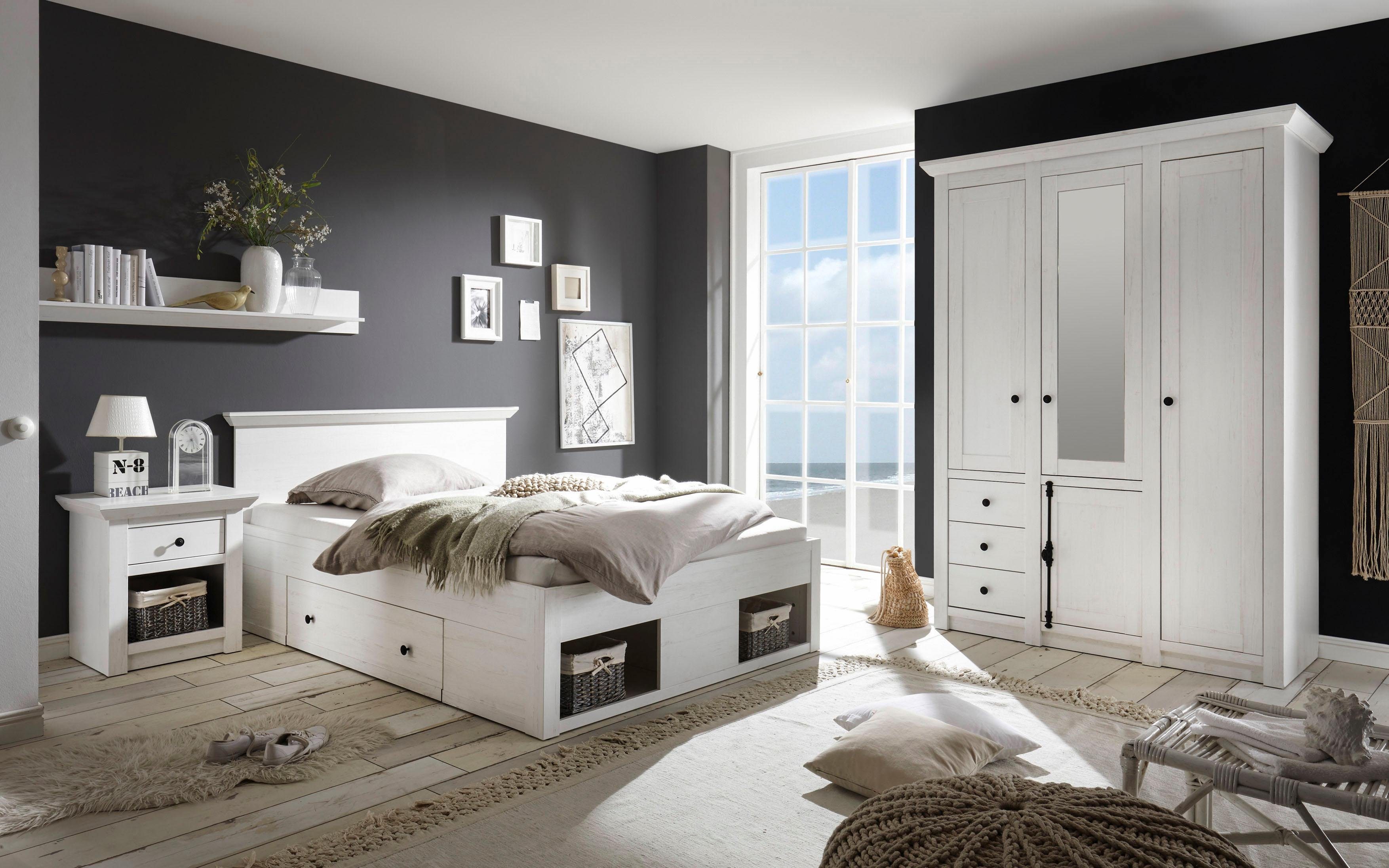 Home affaire Schlafzimmer-Set California, (Set, 3-tlg), klein, Bett 140 cm, 1 Nachttisch und 3-trg Kleiderschrank