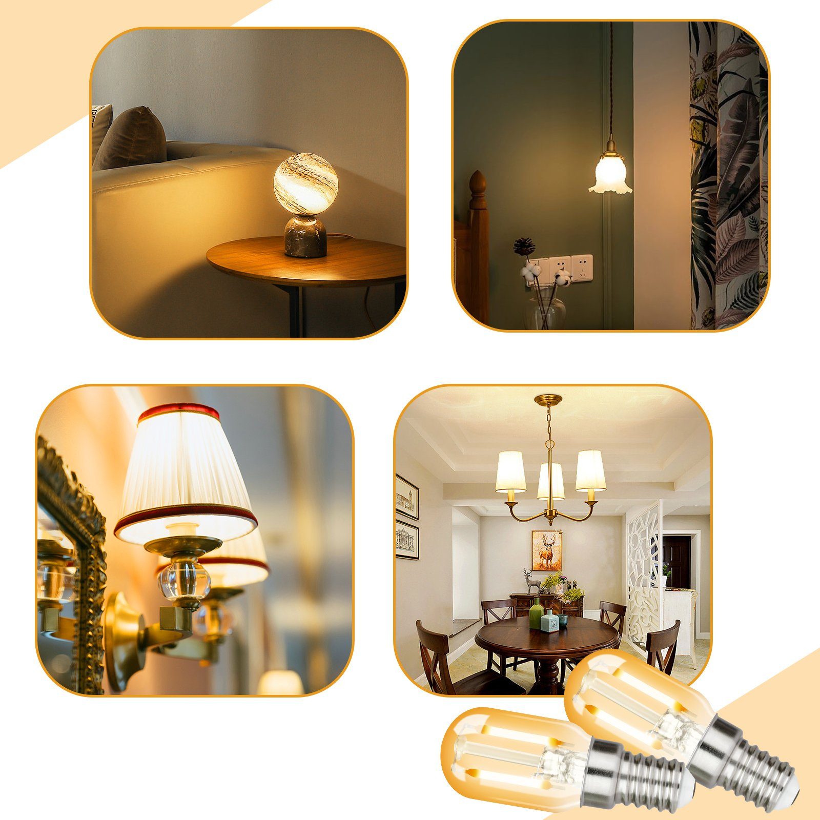 Nettlife LED-Leuchtmittel LED Leuchtmittel E14 Vintage Glühbirnen T22 Lampe Birnen 2W, E14, 4 St., Warmweiß, 2700K – Bild 5 von 5