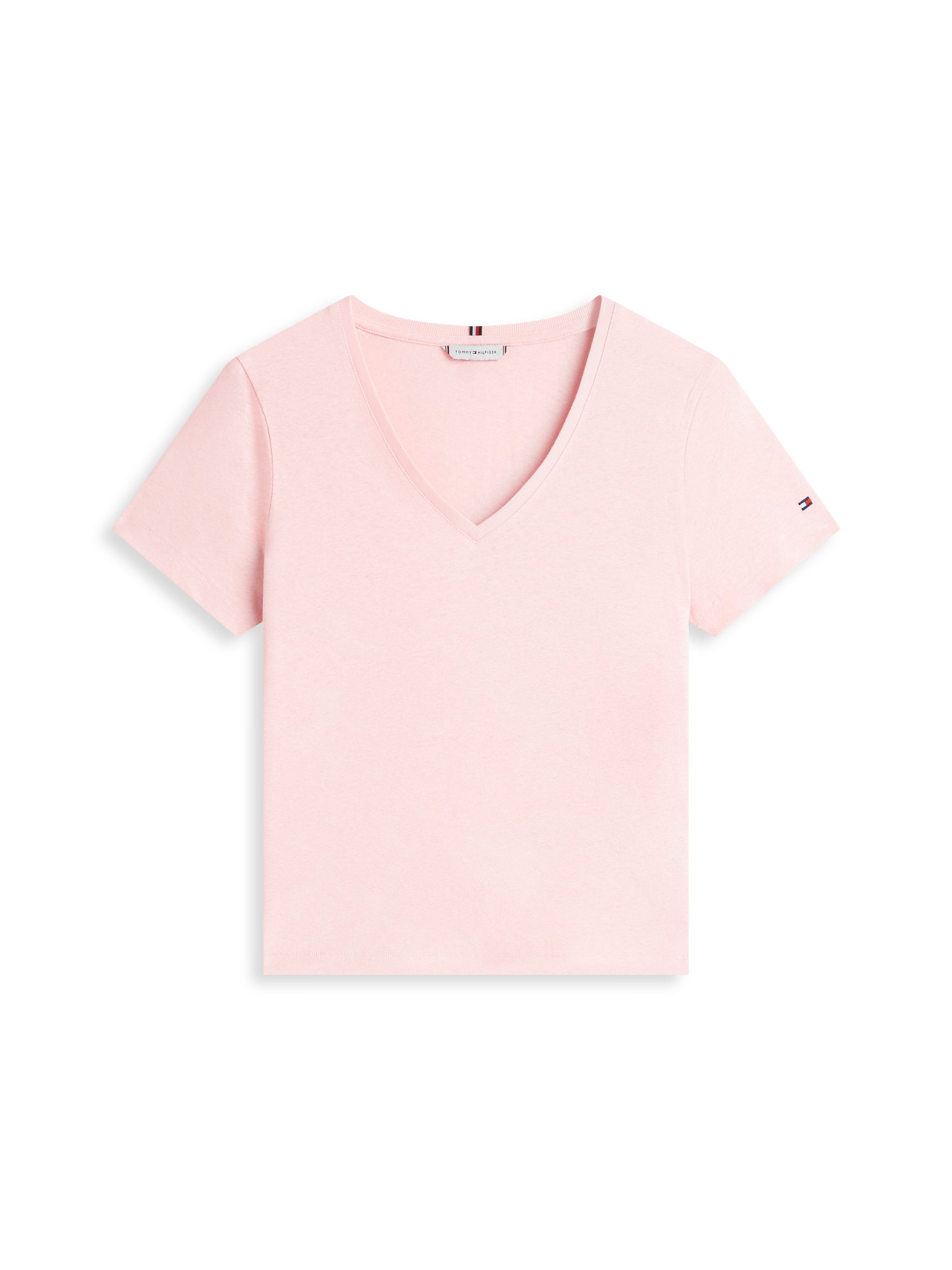 Tommy Hilfiger Kurzarmshirt CO LINEN V-NECK SHORT SLEEVE TEE mit V-Ausschnitt, Regular Fit – Bild 4 von 5