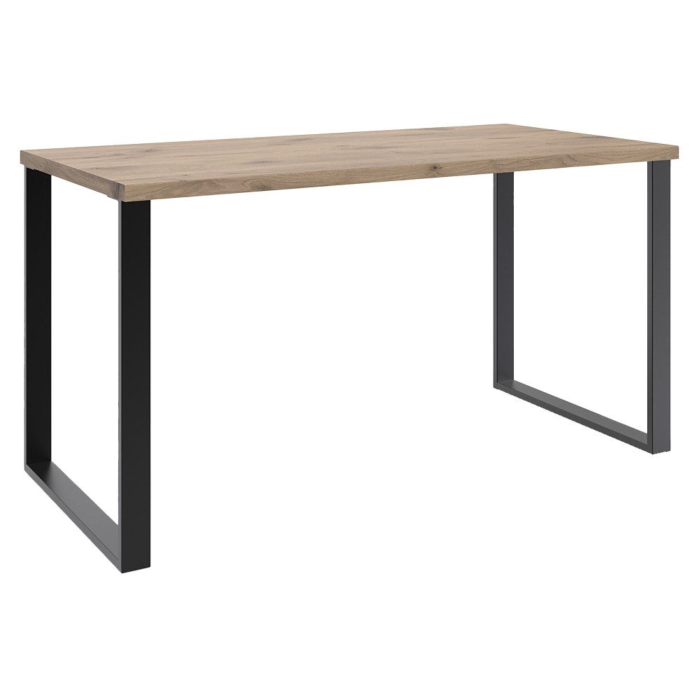 Lomadox Schreibtisch NOLI-43, Eiche braun Metall Kufengestell schwarz 140x75x70 cm