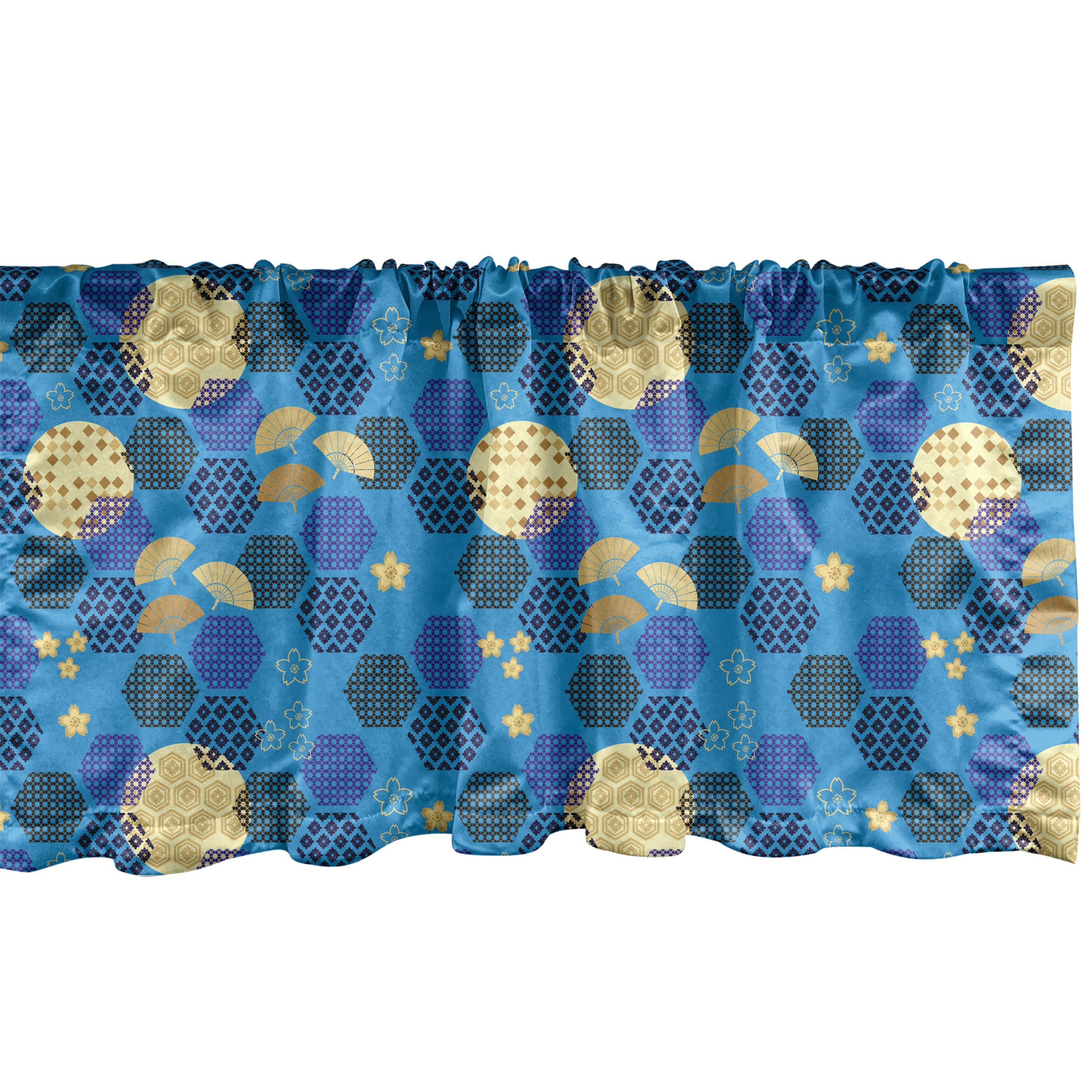 Scheibengardine Vorhang Volant für Küche Schlafzimmer Dekor mit Stangentasche, Abakuhaus, Microfaser, japanisch Ethnische Hexagons und Fans