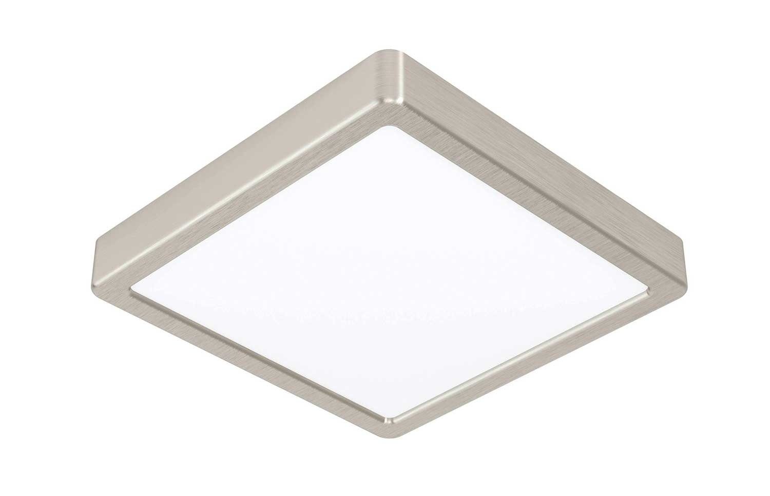 EGLO LED Deckenleuchte FUEVA, 1-flammig, 21 x 21 cm, Nickelfarben, Weiß, LED fest integriert, Warmweiß, LED Deckenlampe, Stahl, Kunststoffschirm | Aufbaustrahler