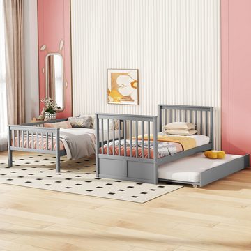 REDOM Etagenbett Kinderbetten mit Ausziehbett Hohe Geländer Stabile Treppe (Dreierbetten 90*200cm), ohne Matratze