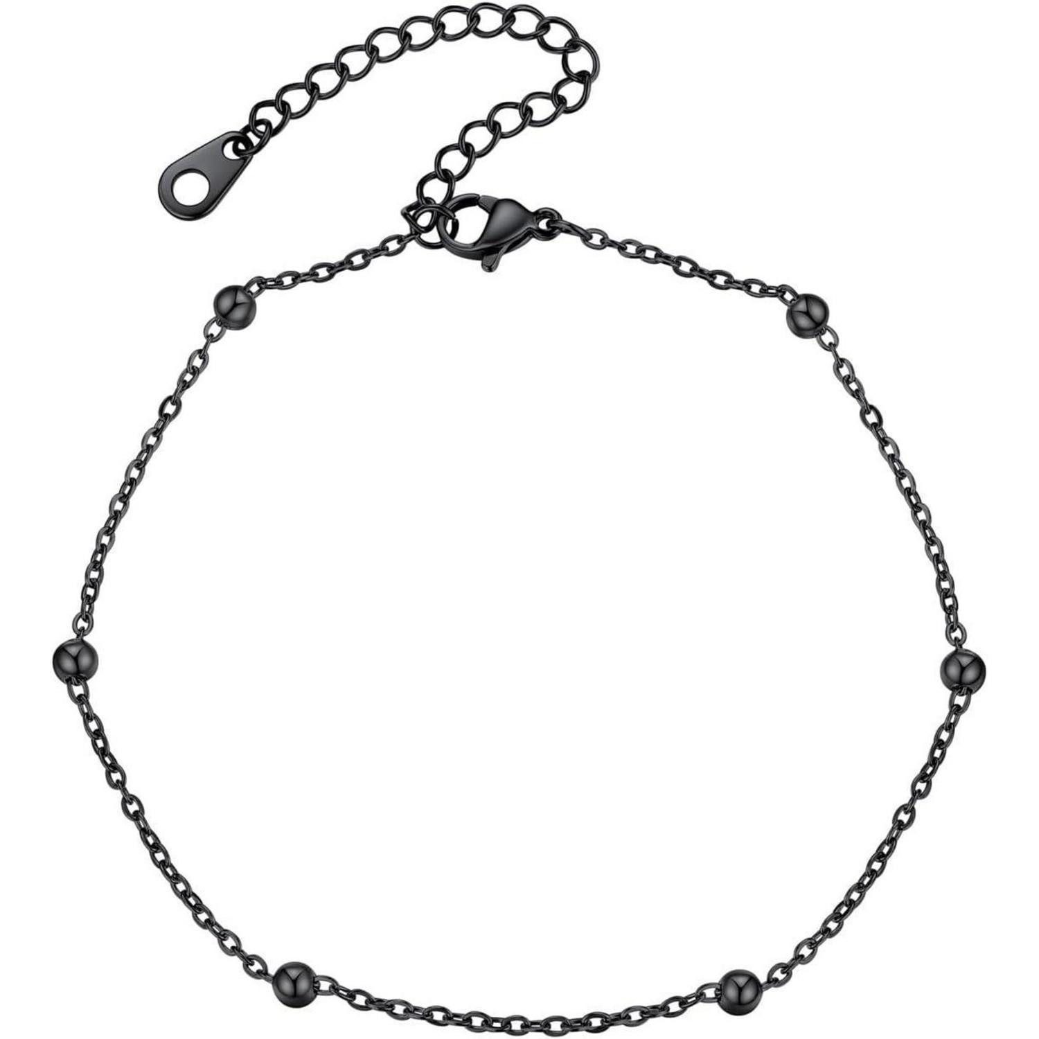LuxusKollektion Fußkette Fußkette Damen Mädchen Ankerkette Panzerkette Figarokette 07 Schwarz