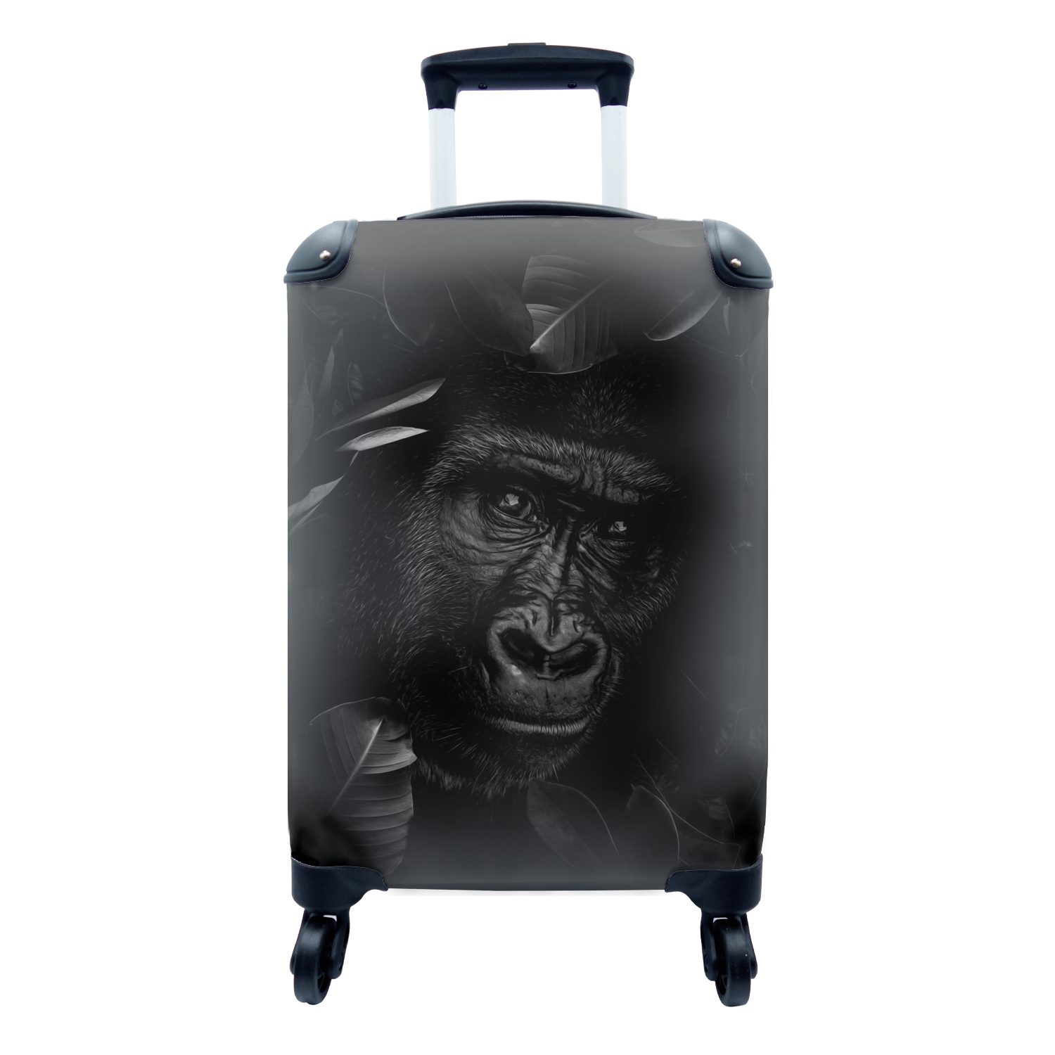 MuchoWow Handgepäckkoffer Botanischer Affe vor dunklem Hintergrund - schwarz und weiß, 4 Rollen, Reisetasche mit rollen, Handgepäck für Ferien, Trolley, Reisekoffer