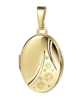 JEVELION Kette mit Anhänger Medaillon 585 Gold ovales Amulett zum Öffnen für 2 Bilder (Amulettanhänger aus Gold, für Damen und Mädchen), Mit Kette vergoldet - Länge wählbar 36 - 70 cm oder ohne Kette.