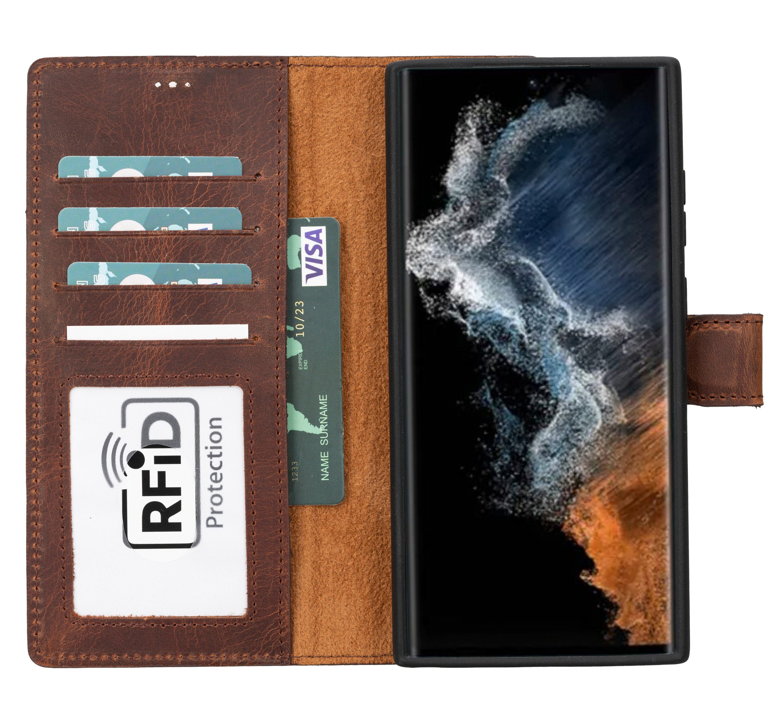Renna Leather Handyhülle für Samsung S25 Ultra / Plus Echtes Leder abnehmbar Klapphülle
