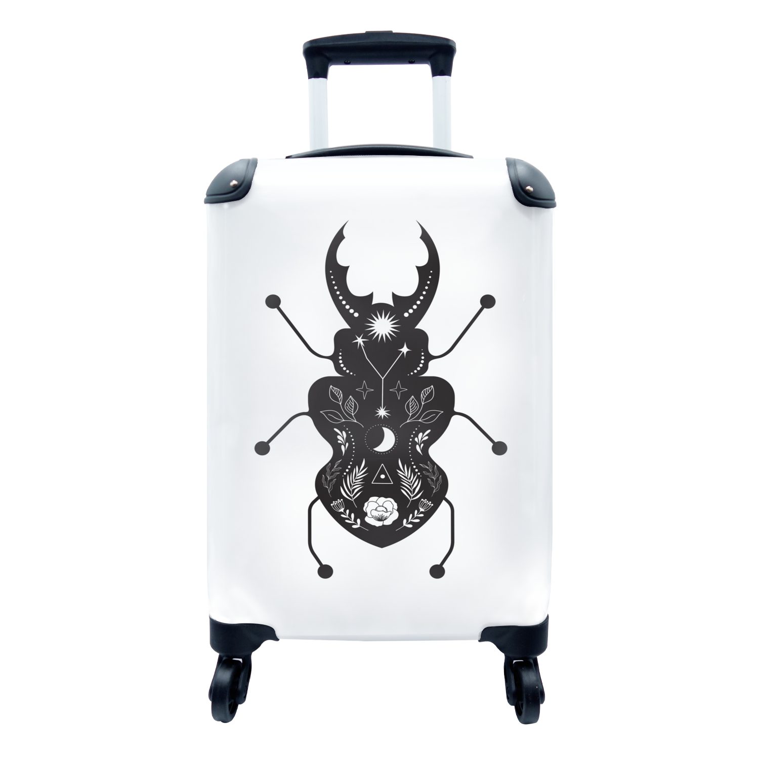 auf Kunst Reisetasche weißem Handgepäck Handgepäckkoffer einem mit mit 4 Moderne Reisekoffer MuchoWow Ferien, Rollen, Hintergrund, Trolley, rollen, Insekt für