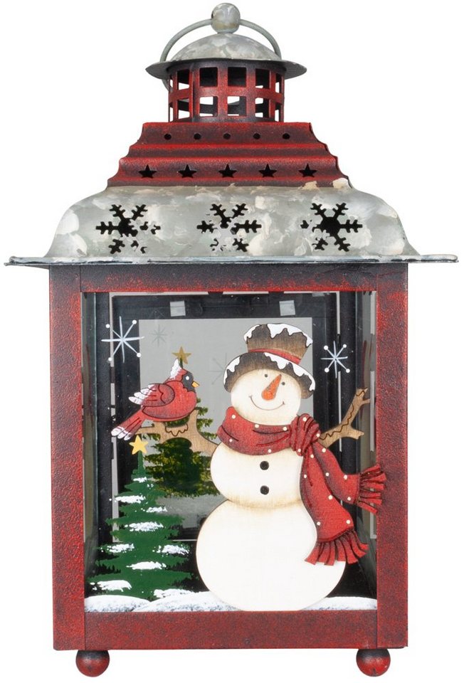 Christmas Paradise Kerzenlaterne 28cm für Teelichter und Kerzen  Weihnachtsdeko Schneemann (Deko-Laterne, 1 St), aus Metall mit  weihnachtlich bemalten Glasscheiben