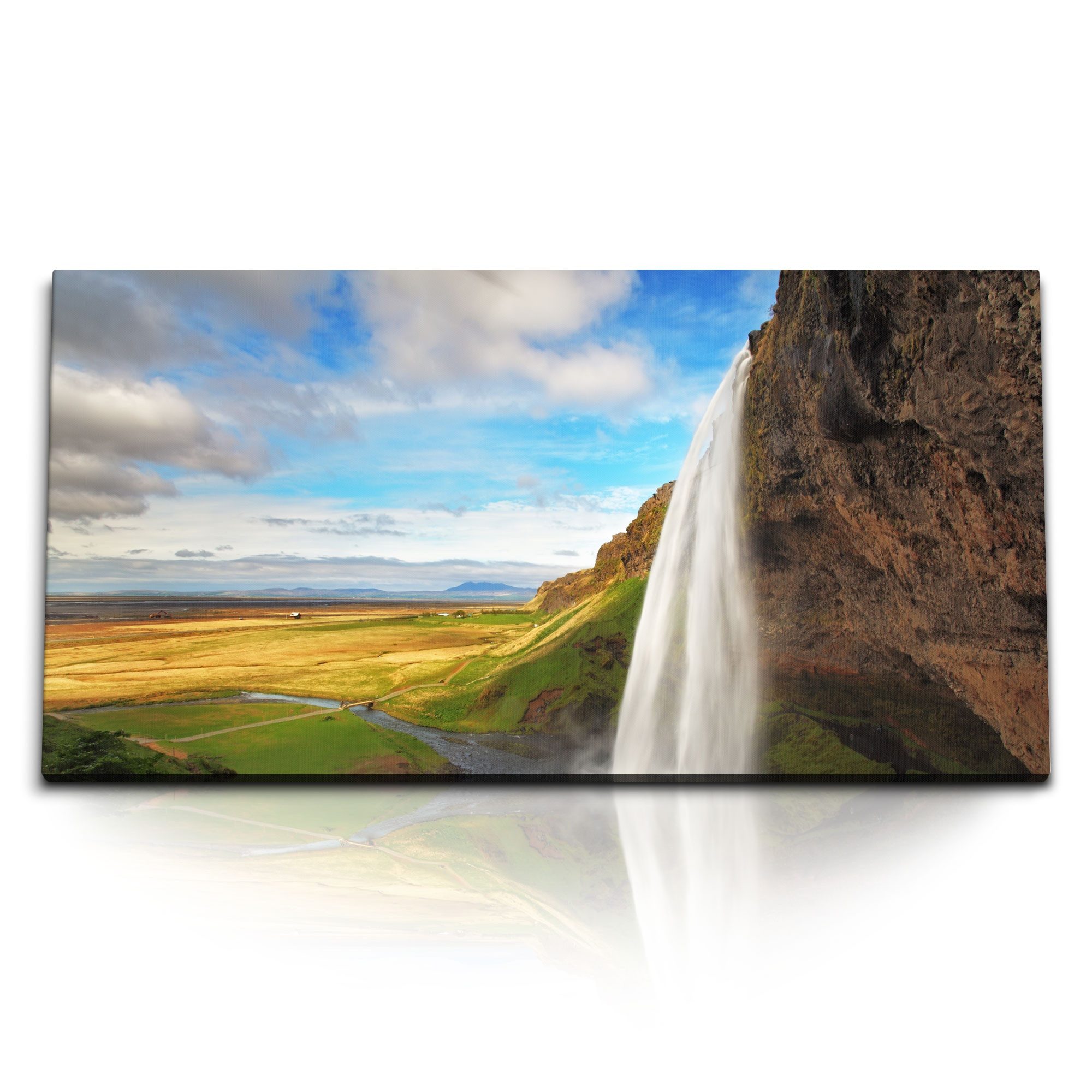 Leinwandbild Kunstdruck Bilder 120x60cm Wasserfall Island Natur Berge Landschaft So