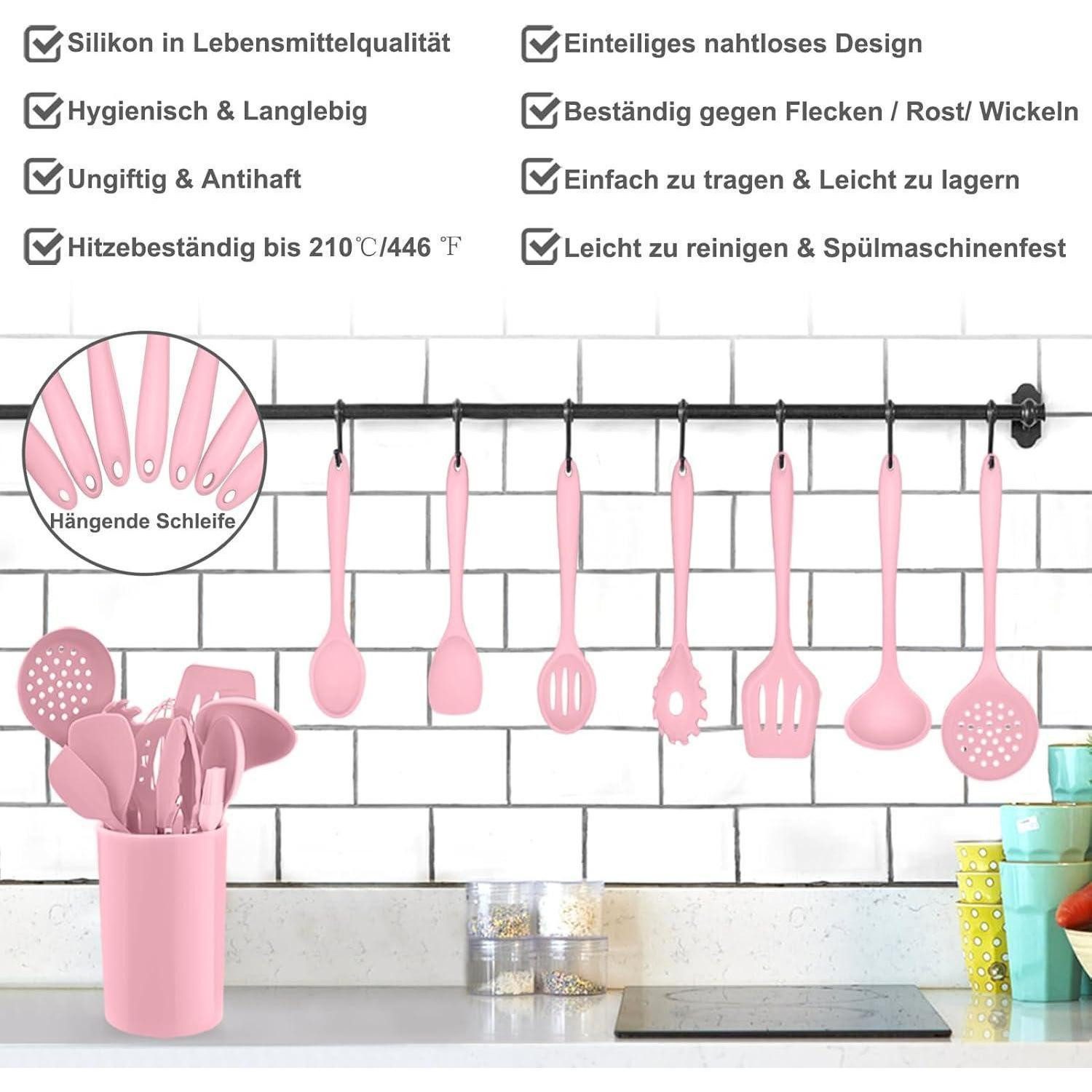 LuxusKollektion Kochbesteck-Set Küchenhelfer Silikon 12tlg Hitzebeständig Antihaft Rosa
