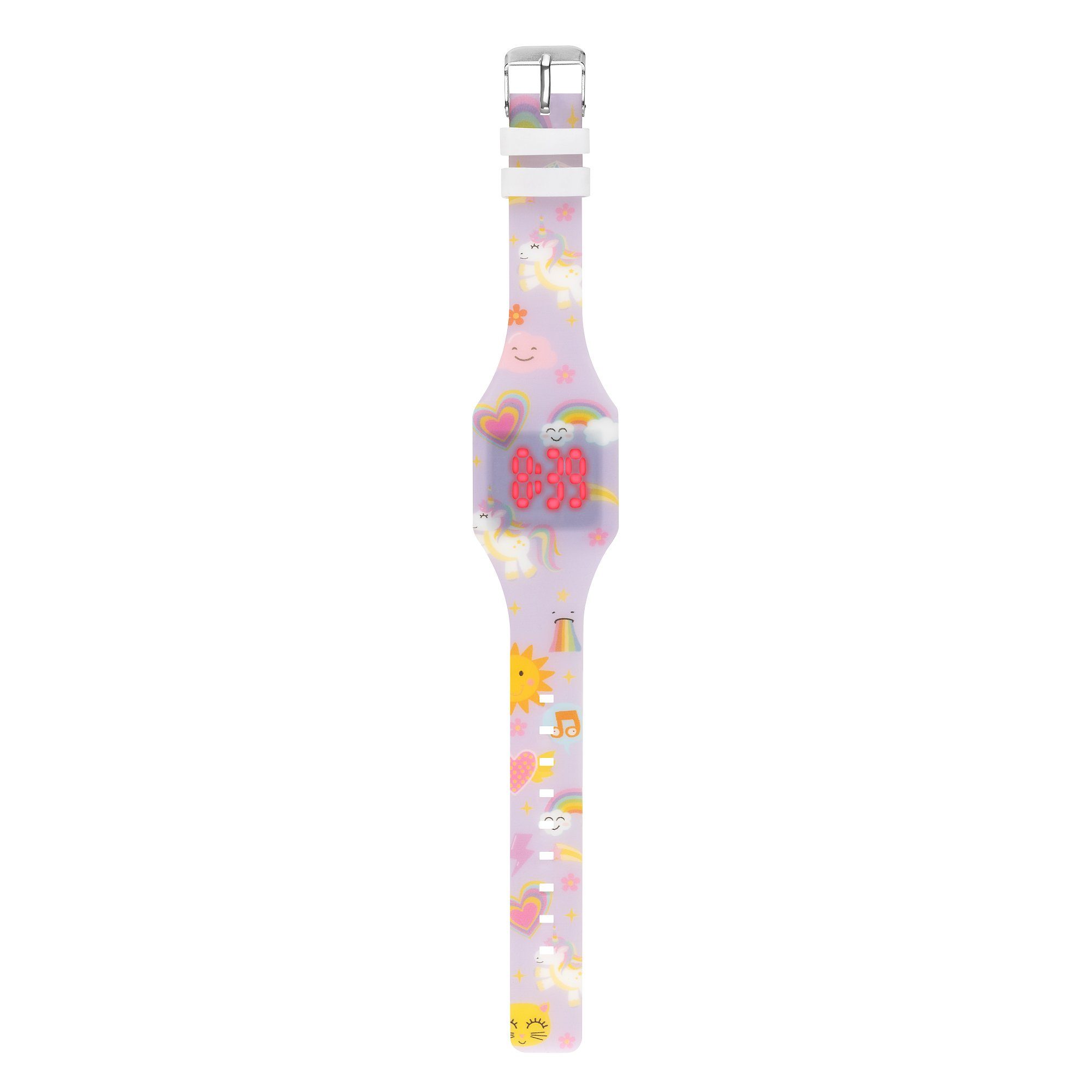 Uhr, Regenbogen Digital Quarzuhr Armbanduhr Lernuhr Sportuhr LED Einhorn Silikon Taffstyle Mädchen lila Fluoreszierend Bunt Kinder Kinderuhr