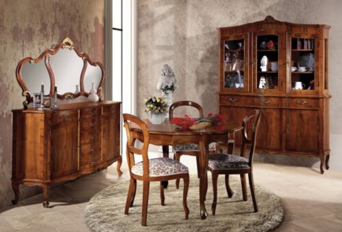 JVmoebel Kommode Luxus Tisch Vitrine Garnitur Esszimmer-Set, Stuhl Esszimmer Möbel Set Holz