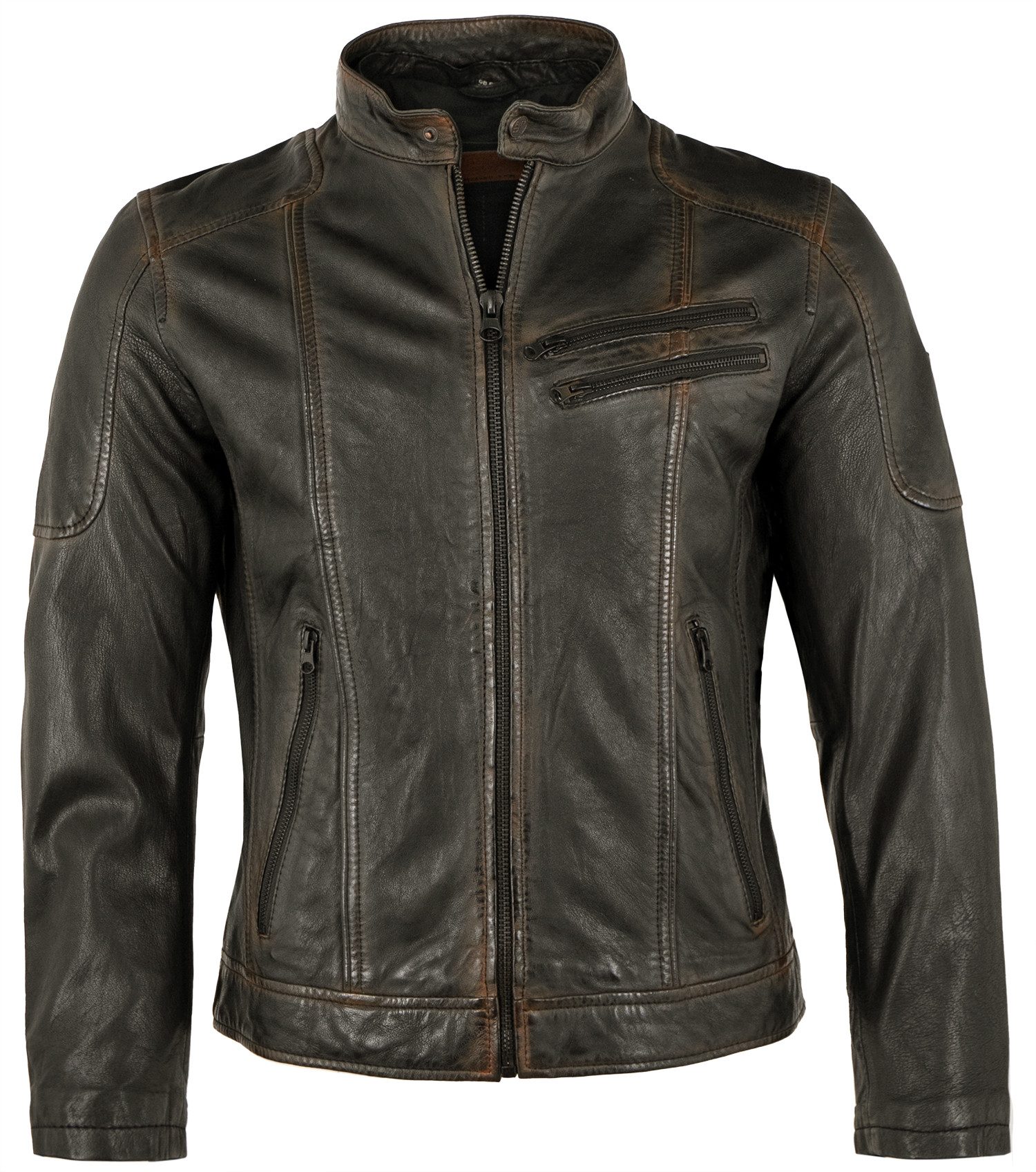 Redpoint Lederjacke Doran/M Redpoint - Herren Lederjacke Kapuze Lammnappa schwarz-orange