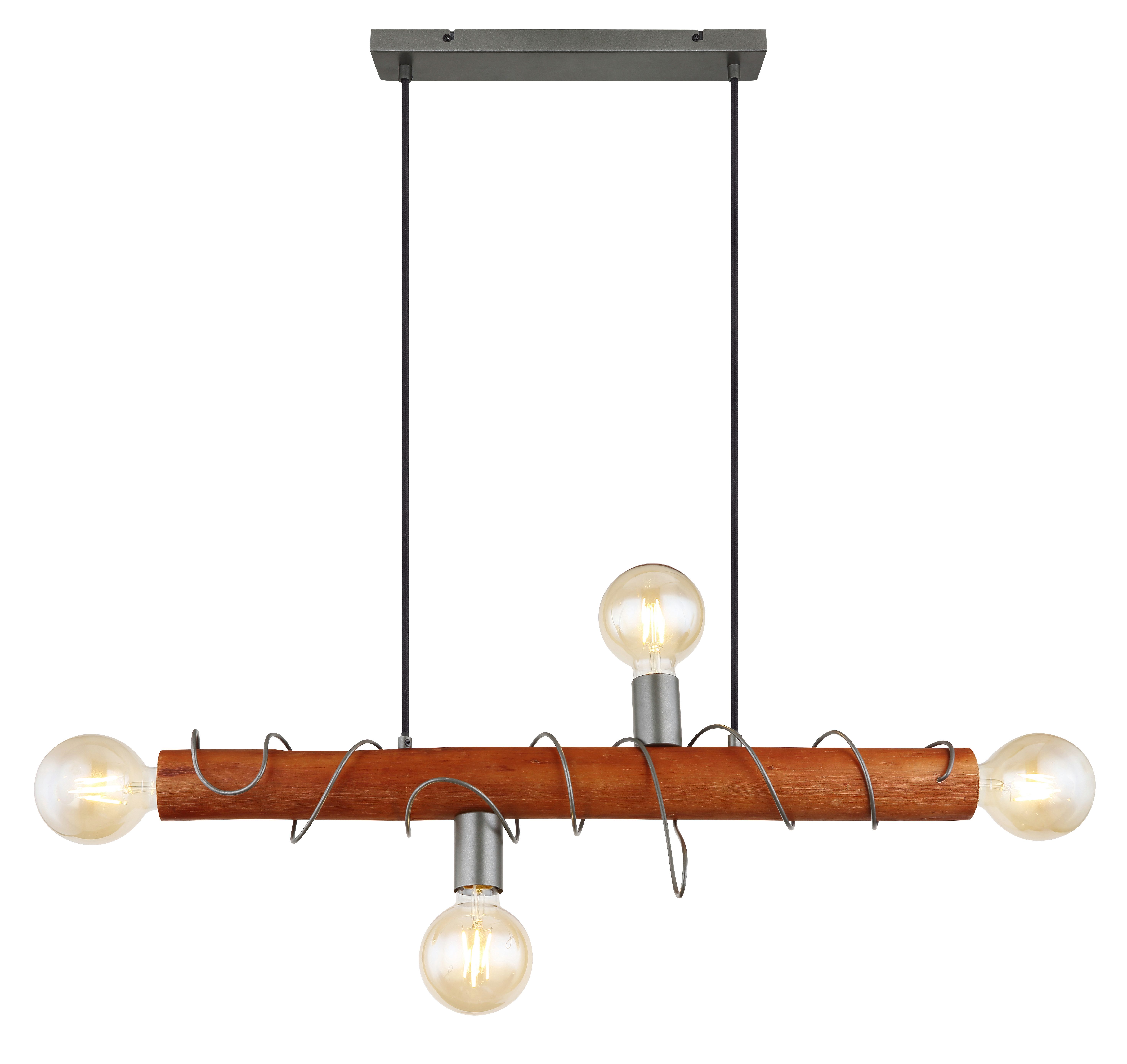 GLOBO LIGHTING Hängeleuchte ALICE, ohne Leuchtmittel, Hängelampe/Holz/Kabel um Holz gewickelt/grau
