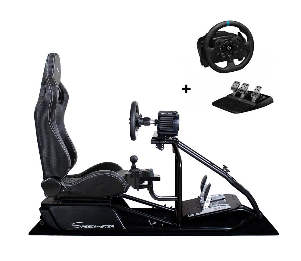 Speedmaster Simulator Cockpit Pro Sim Racing SCHWARZ mit Logitech G923 Bundle Gaming-Controller (Kompatibel mit allen gängigen Lenkrädern und Pedalen)