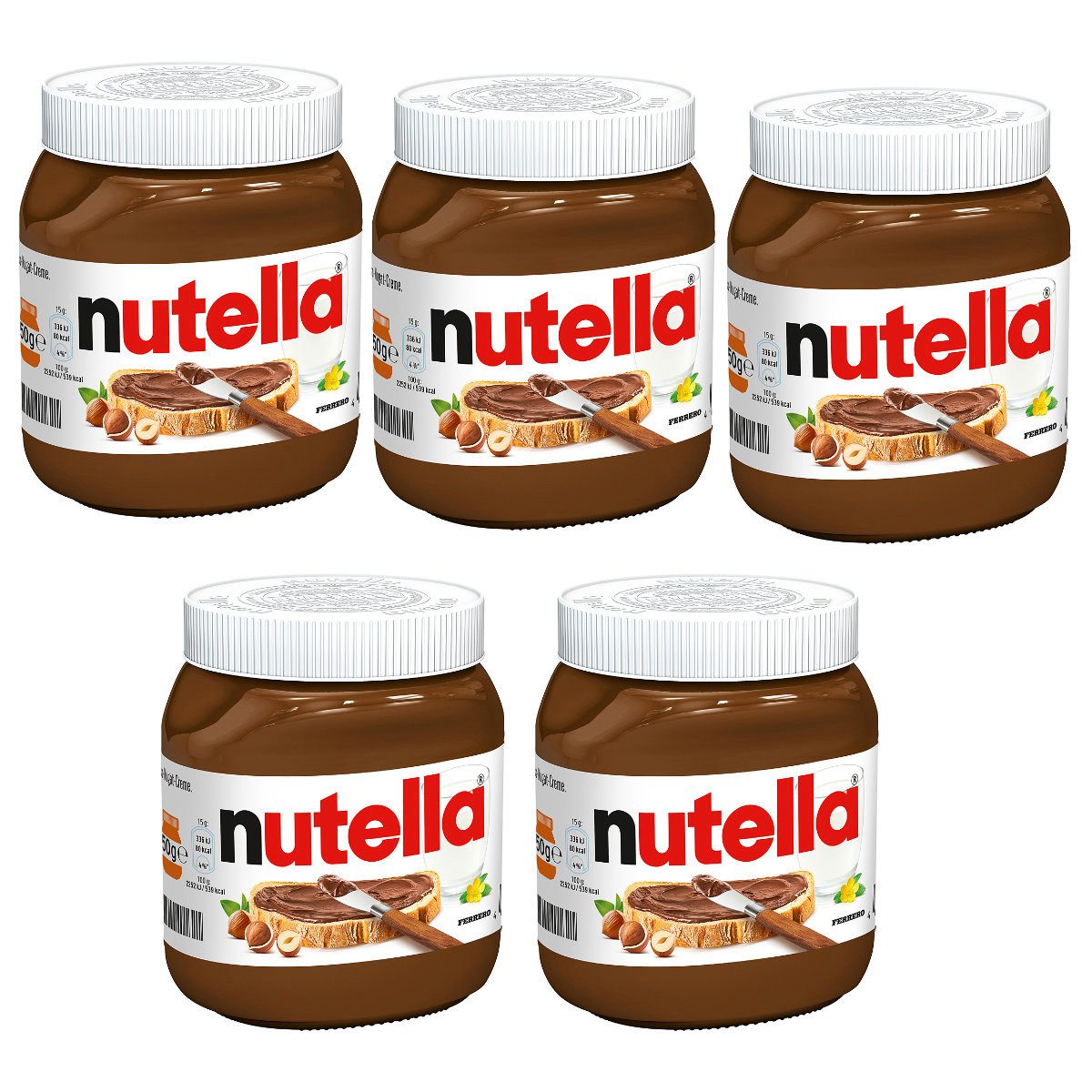 nutella Schokoaufstrich, Nutella Haselnuss Nougat Creme nussig schokoladig 450g 5er Pack