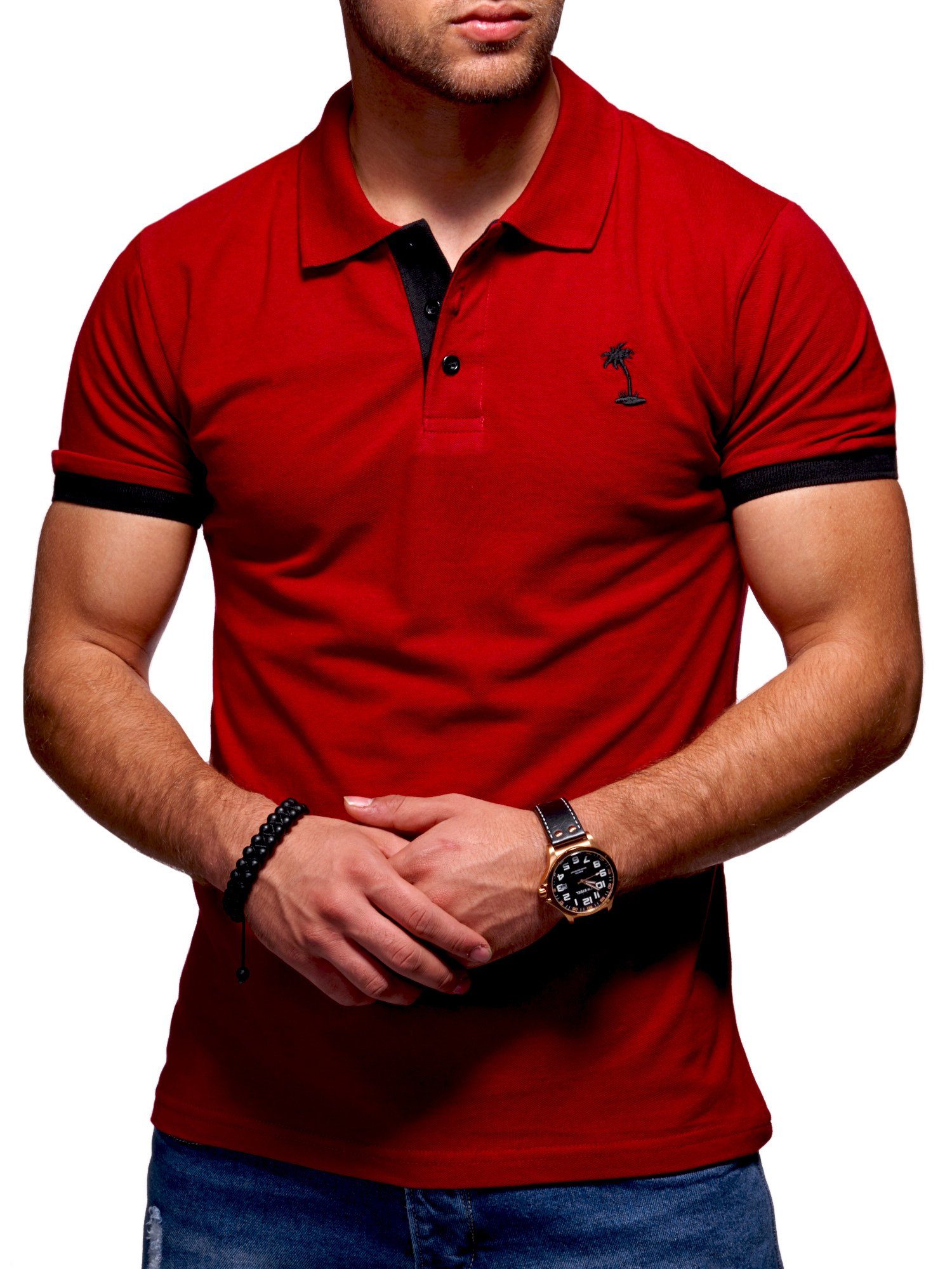 Weinrot-Schwarz Basic Style-Division SDLOSANG Poloshirt Polo-Hemd