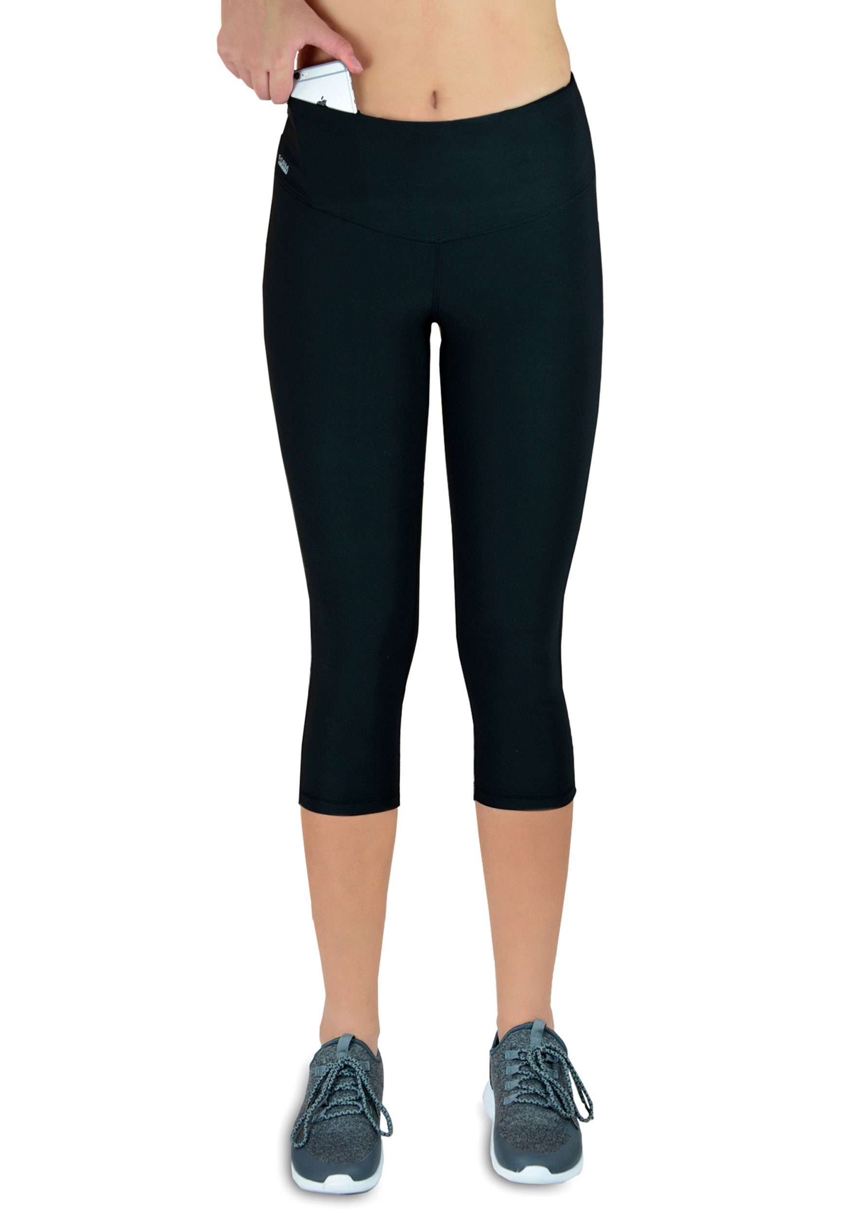 Formbelt Laufhose Damen 3/4 kurz capri leggings mit Handytasche und hohem Bund, sporthose leggins sportleggings funktionsleggings, high waist quick dry frauen leggin damen sport blickdicht 3 4 sporthose damen, laufhose, blickdicht, hoher bund, quick dry, atmungsaktiv, waschbar