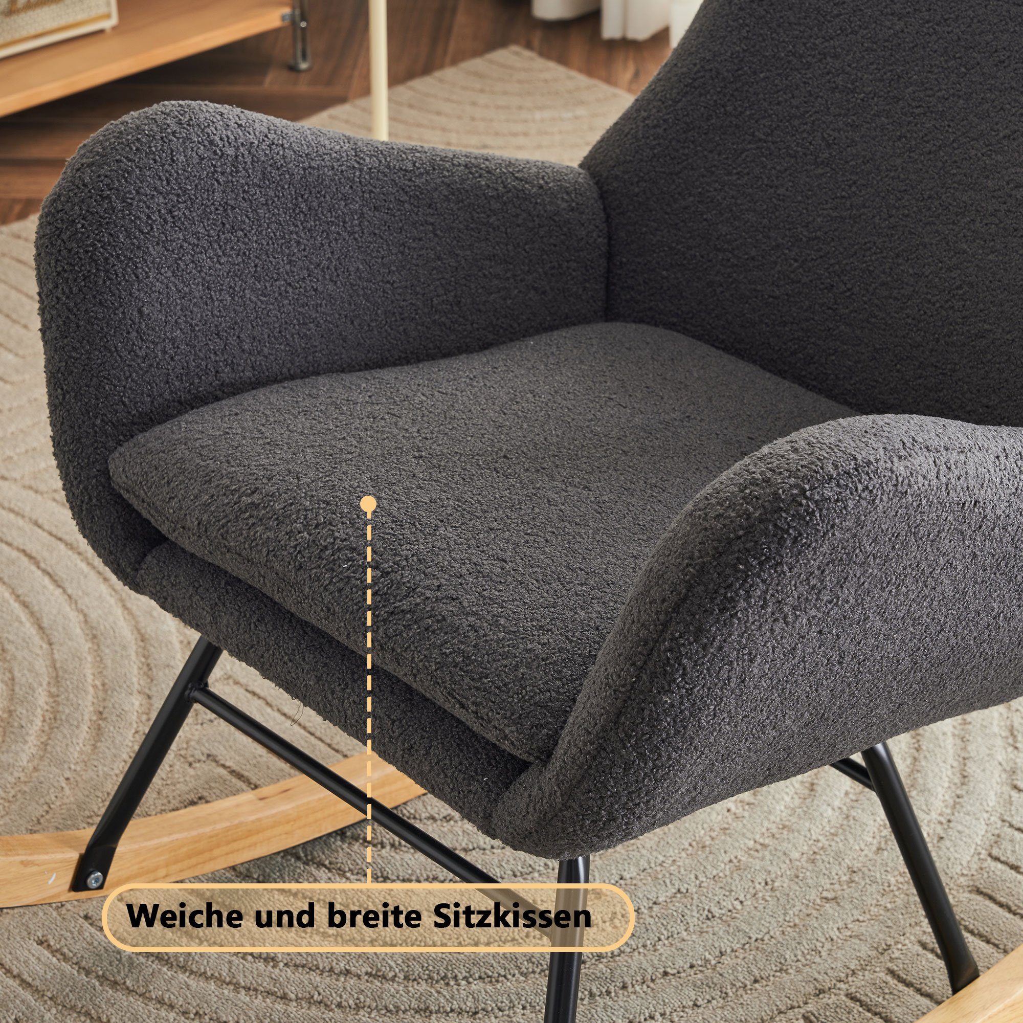 | und Dunkelgrau bis Loungesessel verstellbare Massivholz-Beine Sitzkissen, Rückenlehne HOME kg), Fußstütze Armlehnen, weiß Schwingsessel Dunkelgrau KLAM Schaukelstuhl Ergonomischer (mit mit mit 150 Relaxsessel und Schaukelsessel Freizeitstuhl