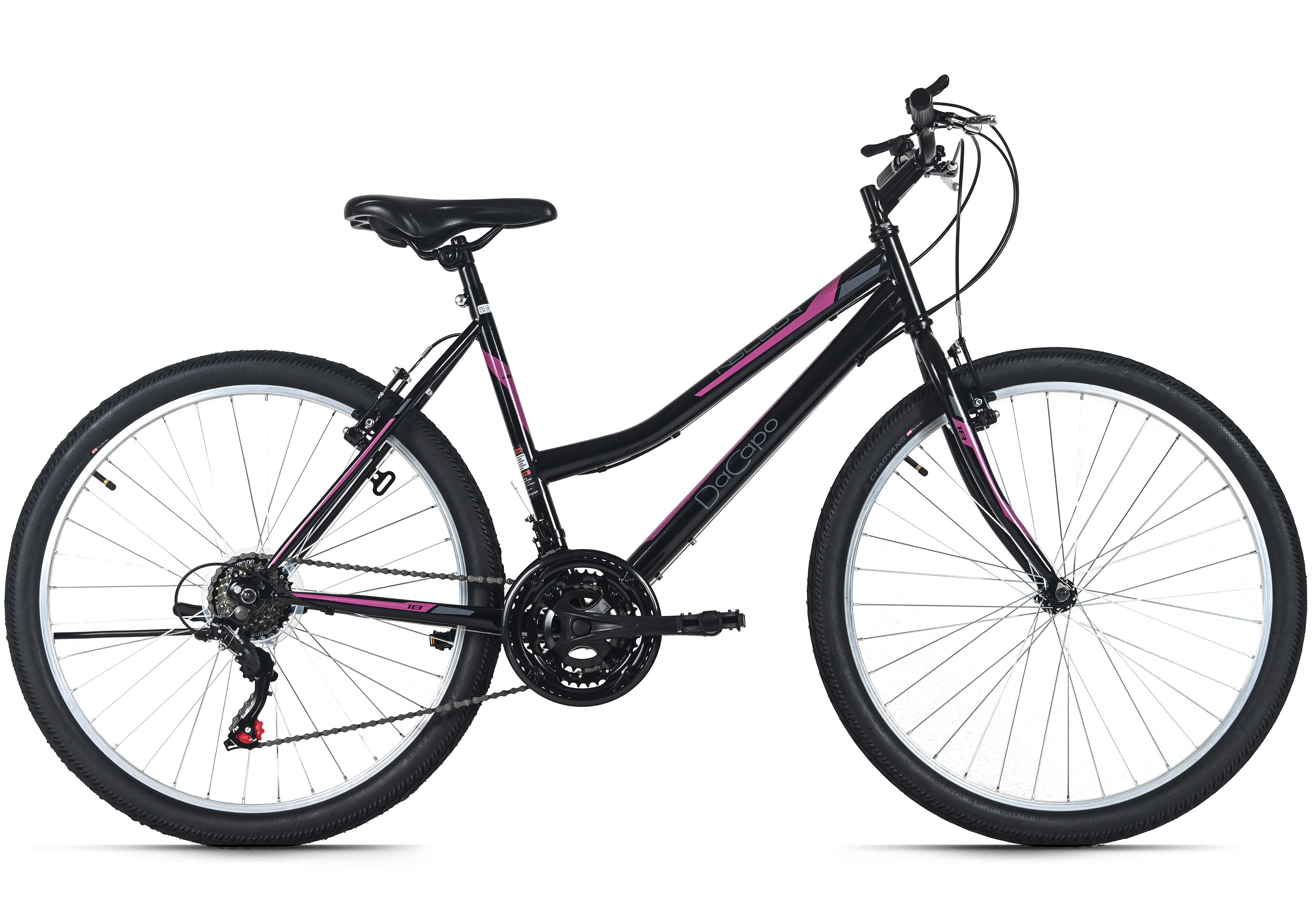 Dacapo Mountainbike Damen-Mountainbike 26'' Nelson Schwarz 18 Gänge RH 48 cm, 18 Gang Shimano Tourney Schaltwerk, Kettenschaltung