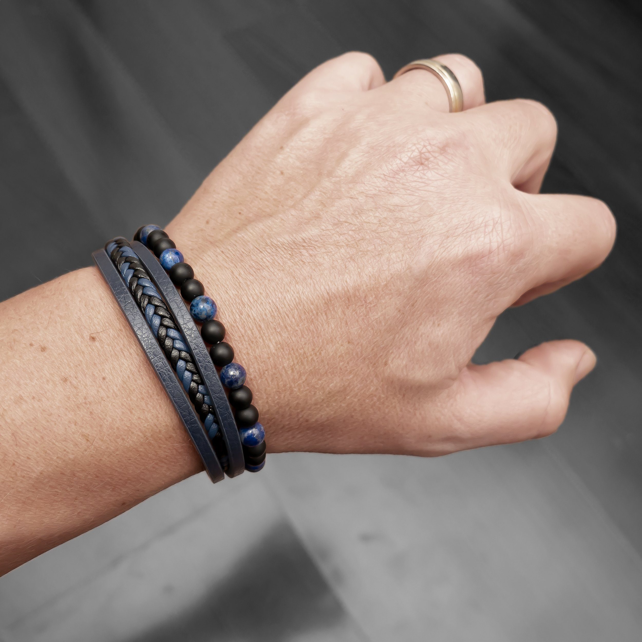 UNIQAL.de Lederarmband Lederarmband Herren "FANCY" Perlenarmband Naturstein Geflochten (Edelstahl, Echtleder, Casual Style, handgefertigt)