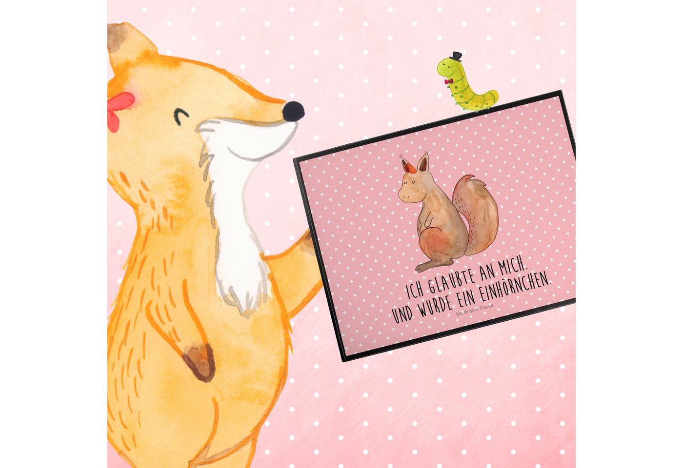 Thumbnail - Mr. & Mrs. Panda Schreibtischunterlage Einhorn Glauben - Rot Pastell - Geschenk, Schreibtischauflage, Einhör, (Packung, ...