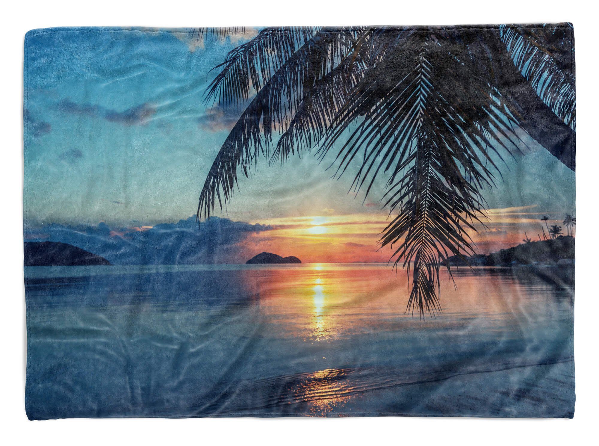 Handtuch Handtücher Art Handtuch Kuscheldecke Strandhandtuch Saunatuch (1-St), Fotomotiv Sinus Traumstrand mit Palmen, Baumwolle-Polyester-Mix
