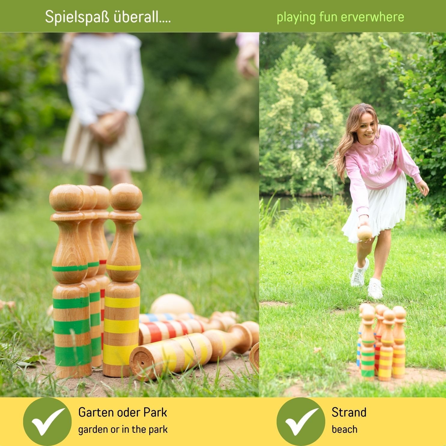 GICO Spielzeug-Gartenset GICO Kegelspiel Kegel Set Bowling au Massivholz -H 24 cm– 3018