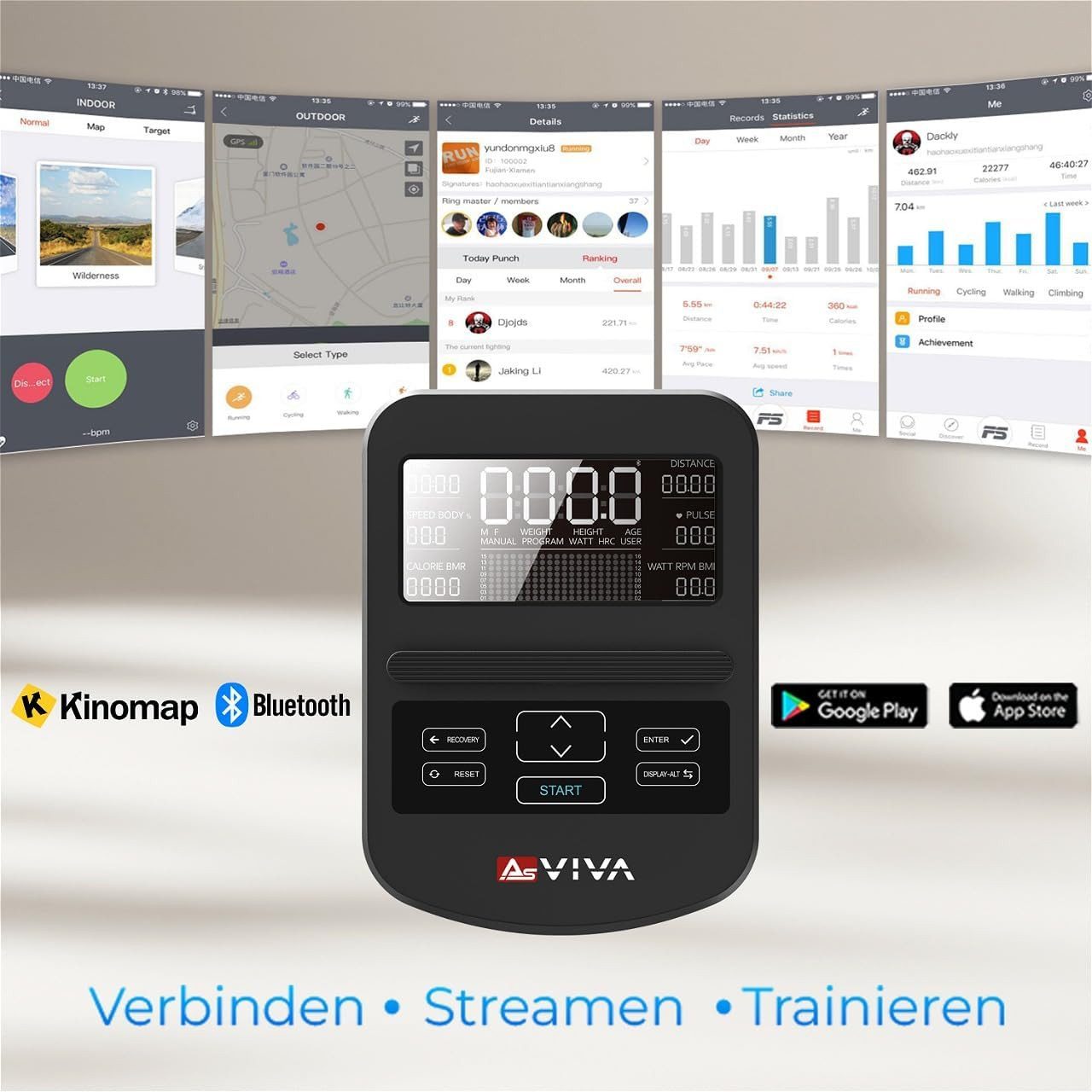 AsVIVA Crosstrainer-Ergometer C29, Ergometer-Funktion, leiser Riemenantrieb, klappbar, Bluetooth