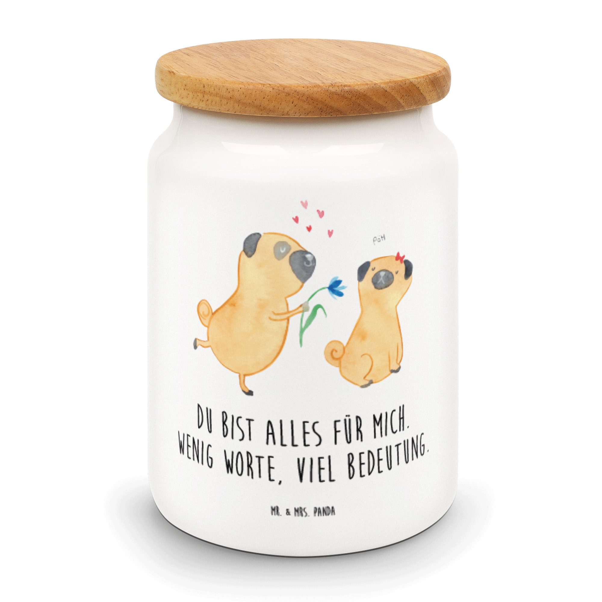 Mr. & Mrs. Panda Vorratsdose Mops verliebt - Weiß - Geschenk, Leckerlidose, Hund, Vorratsbehälter, Keramik, (1-tlg)