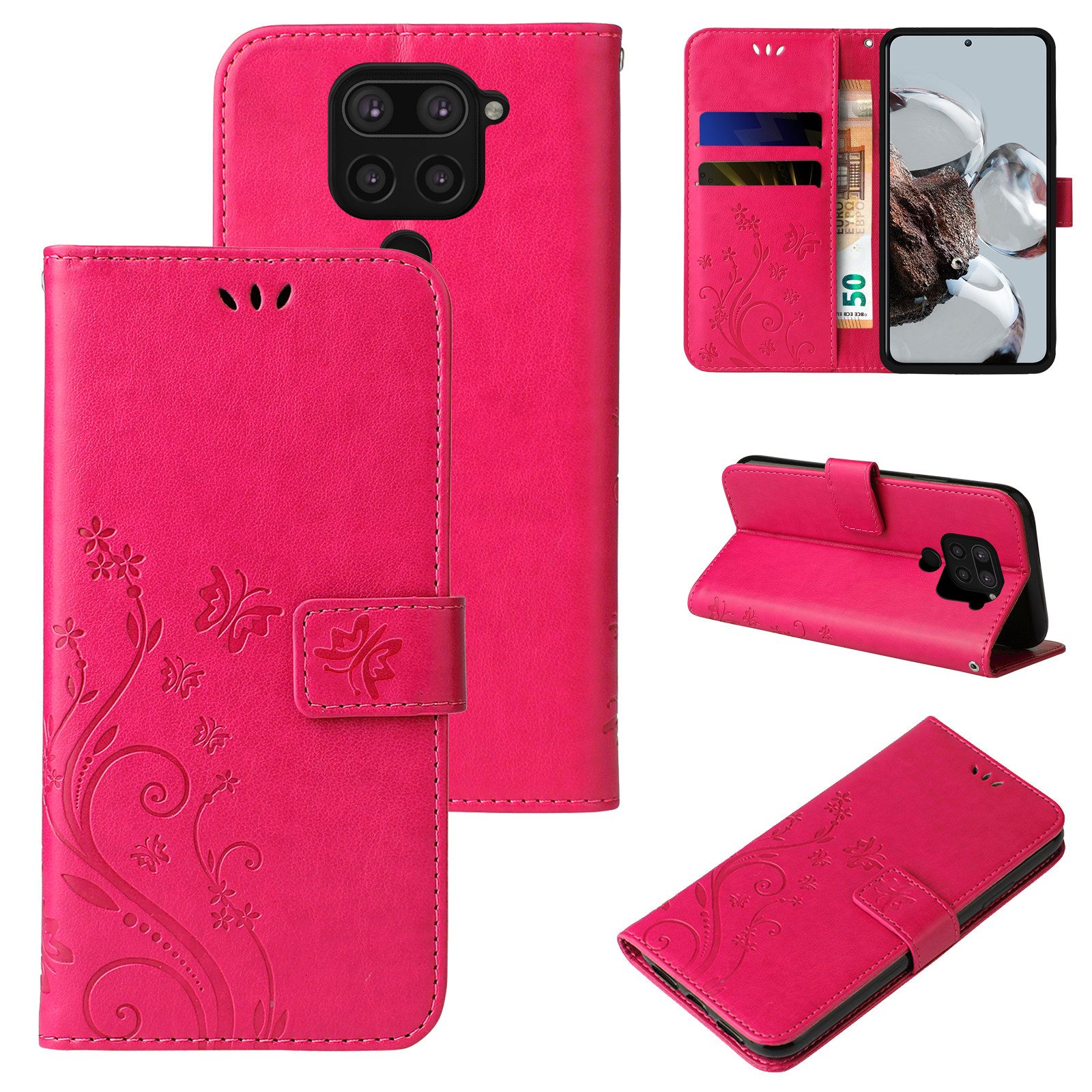 Tec-Expert Handyhülle Cover Tasche Hülle für Xiaomi Redmi Note 9 6,53 Zoll, Klapphülle Case mit Kartenfach Fliphülle aufstellbar, Motiv Blumen