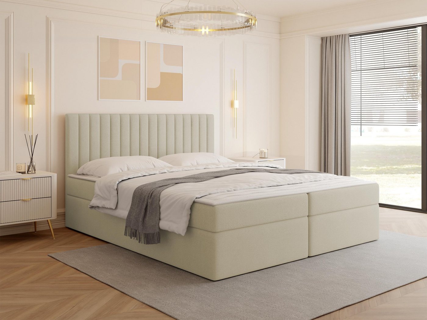 MIRJAN24 Boxspringbett Tirulo (mit zwei Bettkästen für die Bettwäsche), 140/160/180x200 cm, Polsterkopfteil