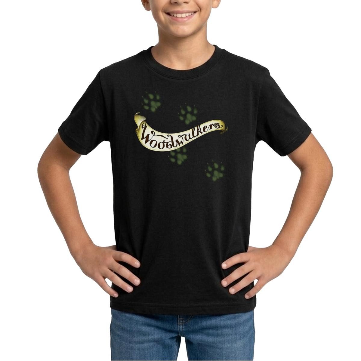 T-Shirt Woodwalkers Logo-Schriftzug Und Pfotenabdrücken Teenager T-Shirt